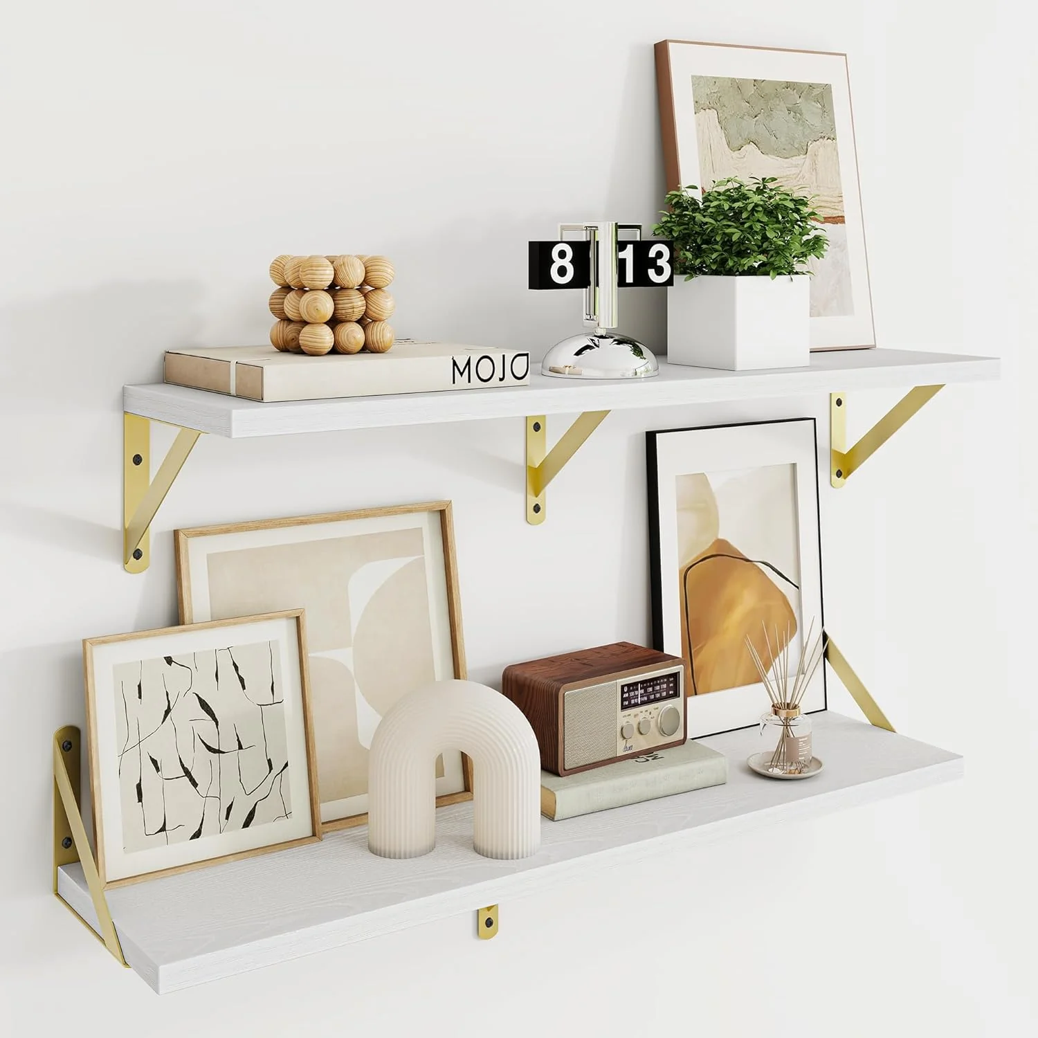 Stylish Deep Floating Shelves for Wall 24W x 8D Wall Mounted Shelves Set of 2 Wide Display Ledge Shelf with Sturdy Metal Brackets for Living Room Bathroom Trendy