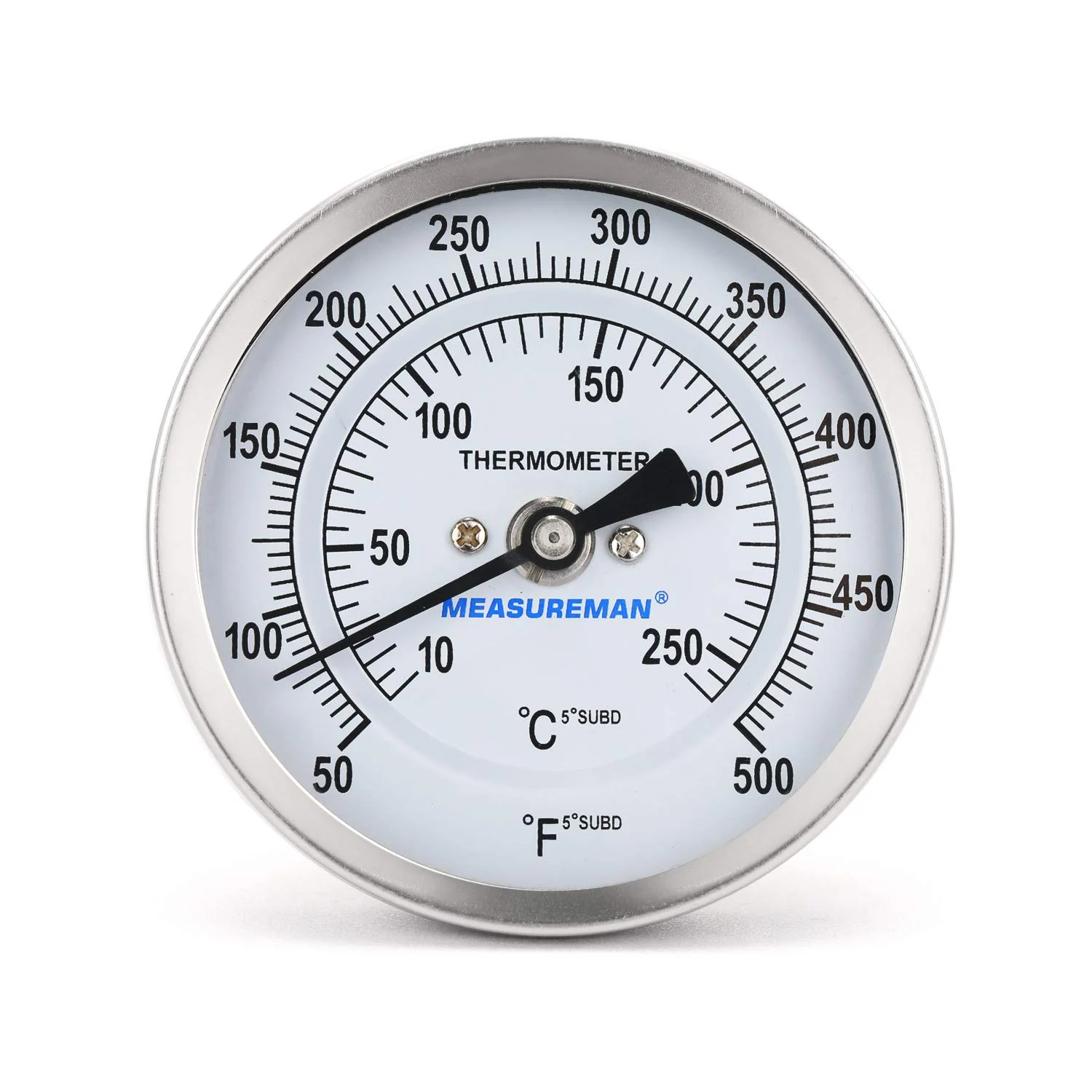 First-Class Measureman Fully Stainless Steel Bimetal Dial Thermometer 3 Dial 2-1 2 Stem 50-500 deg F 10-260 deg C -1 Accuracy Adjustable Original Design