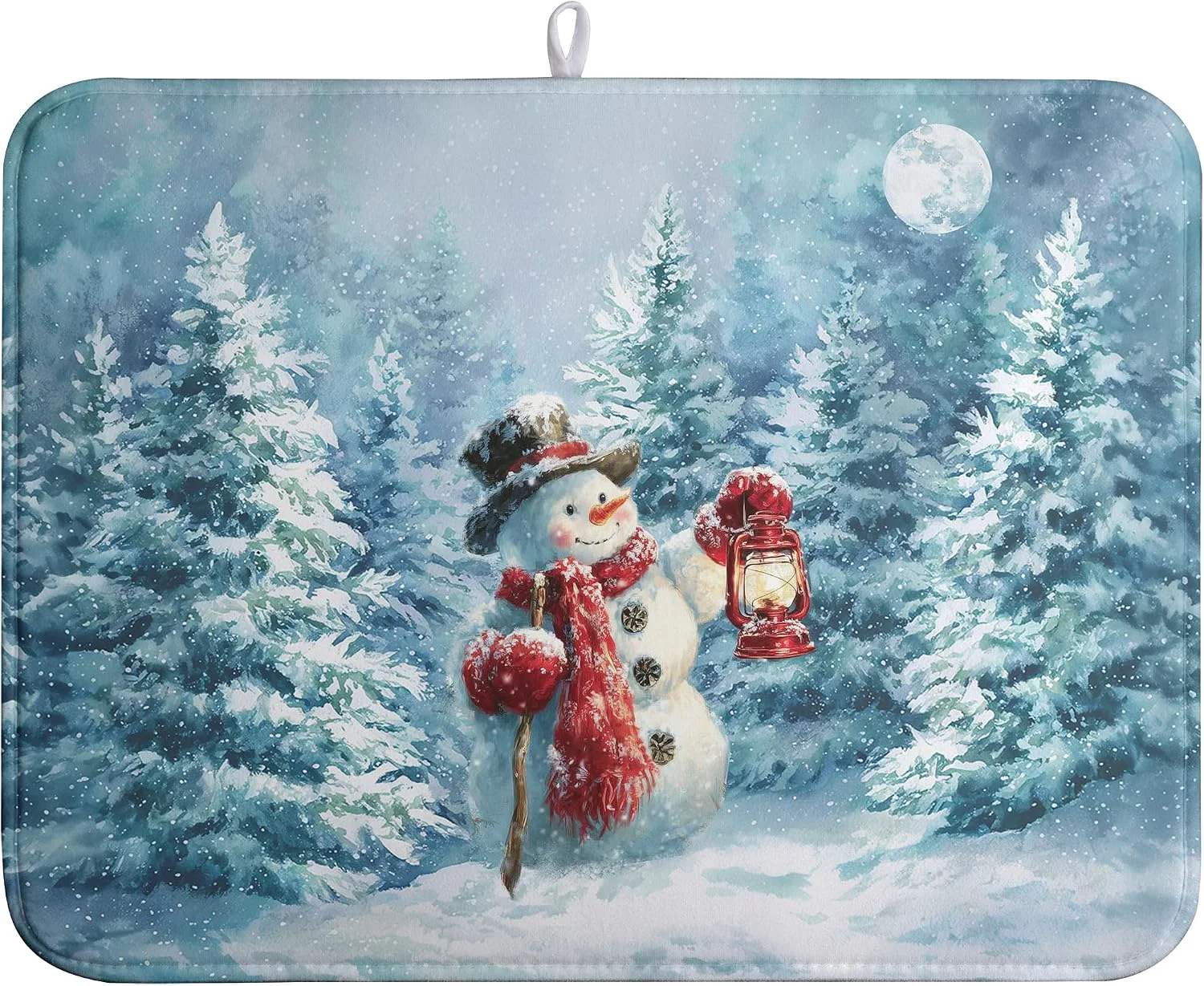Easy-to-Use Winter Blue Snowman Dish Drying Mat Christmas Pine Tree Large Kitchen Mats Dish Drying Pad Xmas Absorbent Dish Dryer Mat for Kitchen Countertops Microfiber Drainer Pad Dish Drying Mats 18×24 in Minimalist