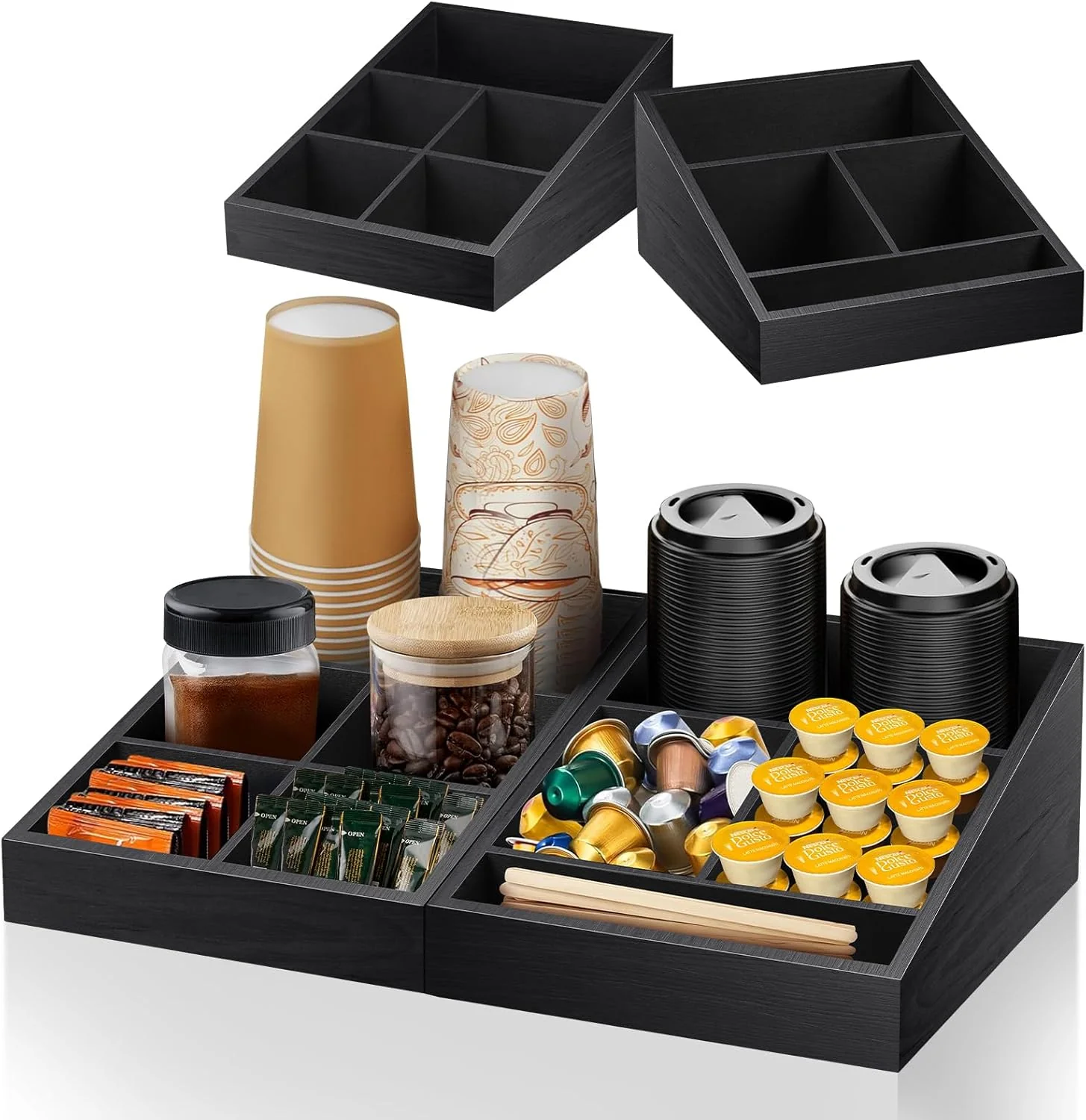 Genuine Coffee Station Organizer Coffee Condiment Service Tray with 9 Compartment for Counter Traditional