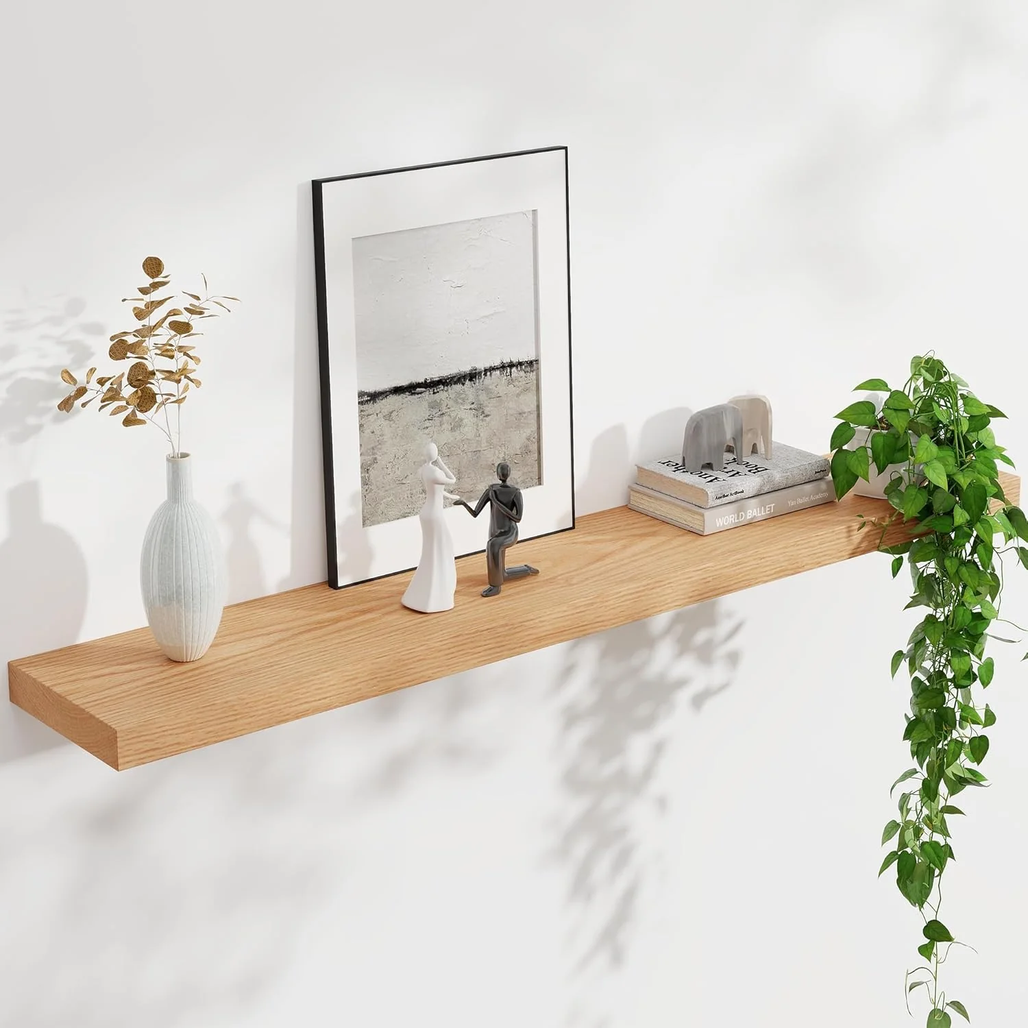Comfortable Floating Shelves for Wall USA-Sourced Oak Wood 48 Inch Long Wall Shelves Natural Wooden Wall Mounted Picture Ledge Shelf Healthy