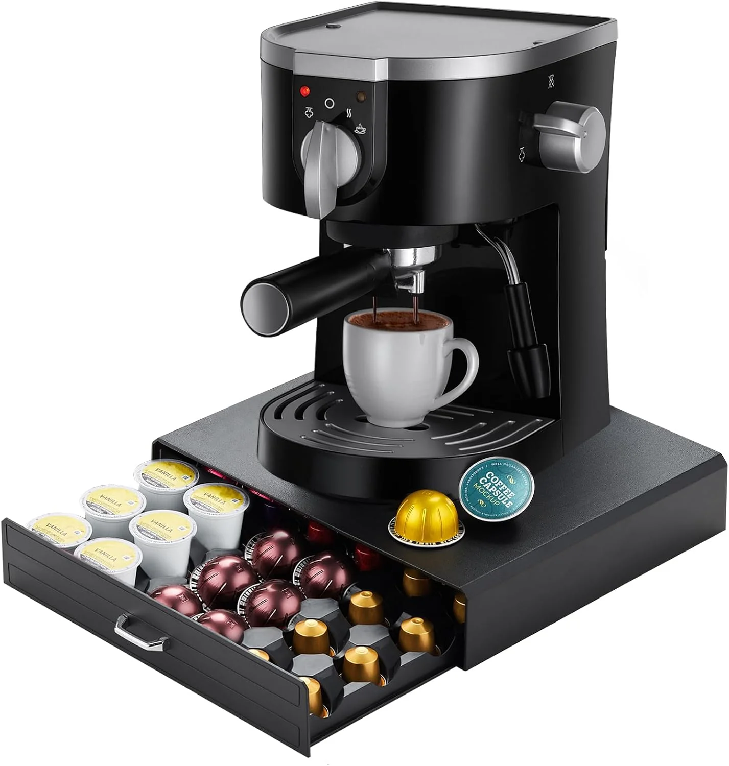 Organic K Cup Holder Drawer 30 Pods Capacity One Drawer Design for Nespresso Keurig Vertuo Pod Holder Black Unique
