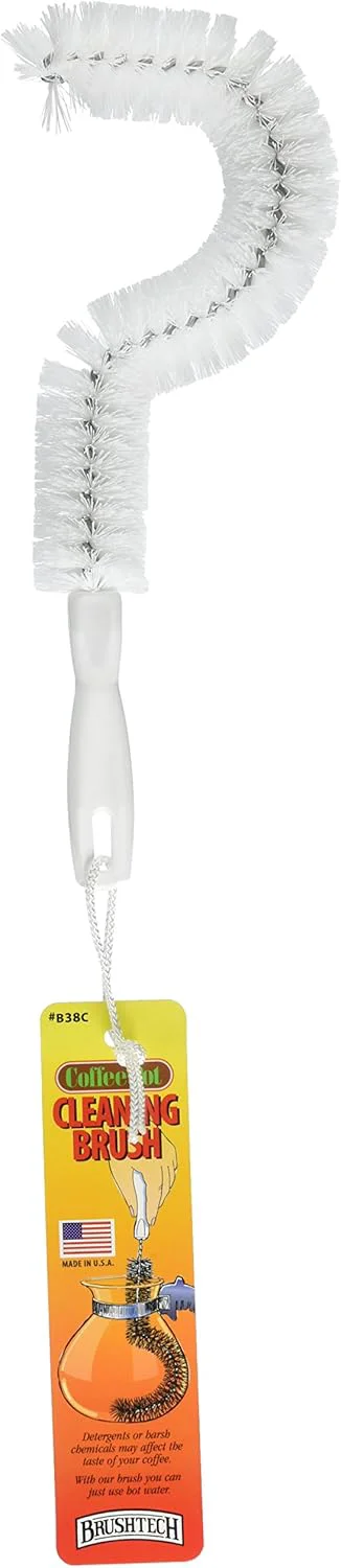 Optimized Brushtech Coffee Pot Cleaning Brush – Curved Design for Deep Clean Coffee Pot Care with Soft Bristles Comfortable Handle No-Soap Scrubbing Action Next-Generation