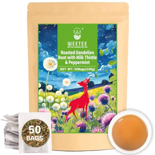 Elegant Roasted Dandelion Root Tea with Milk Thistle and Peppermint 50ct 50 Count Smooth