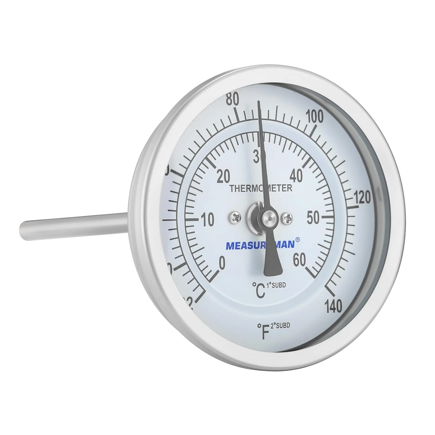 Elegant Measureman Fully Stainless Steel Bi-Metal Dial Thermometer 3 Dial 6 Stem 32-140 deg F 0-60 deg C -1 Accuracy Adjustable 1 2 NPT Back Mount Casual