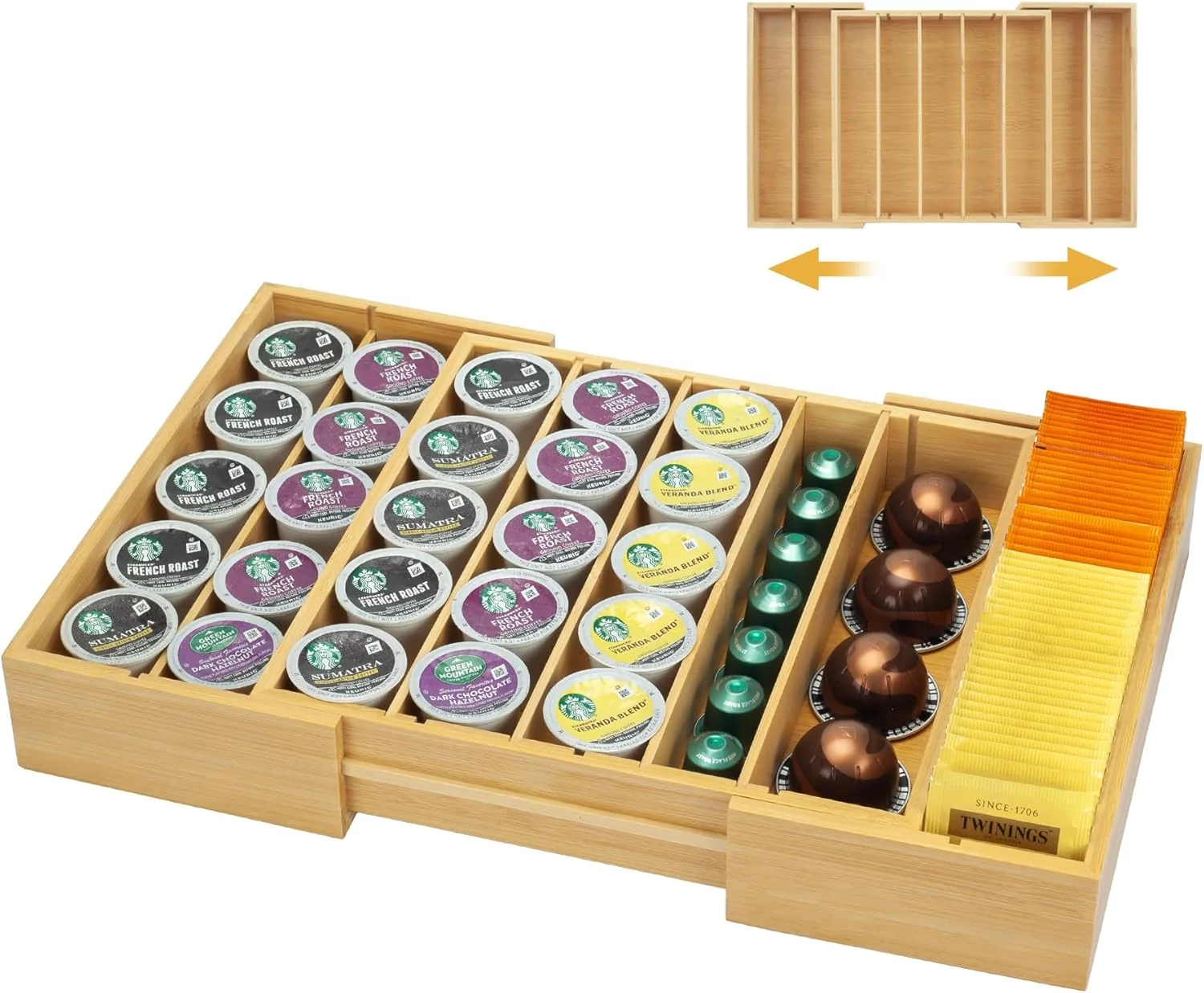 Fast MinBoo Bamboo K Cup Holder for Drawer or Countertop Coffee Pod Holder Expandable K Cup Pod Storage Tea bag organizer K Cup Storage for Coffee Station High-Performance