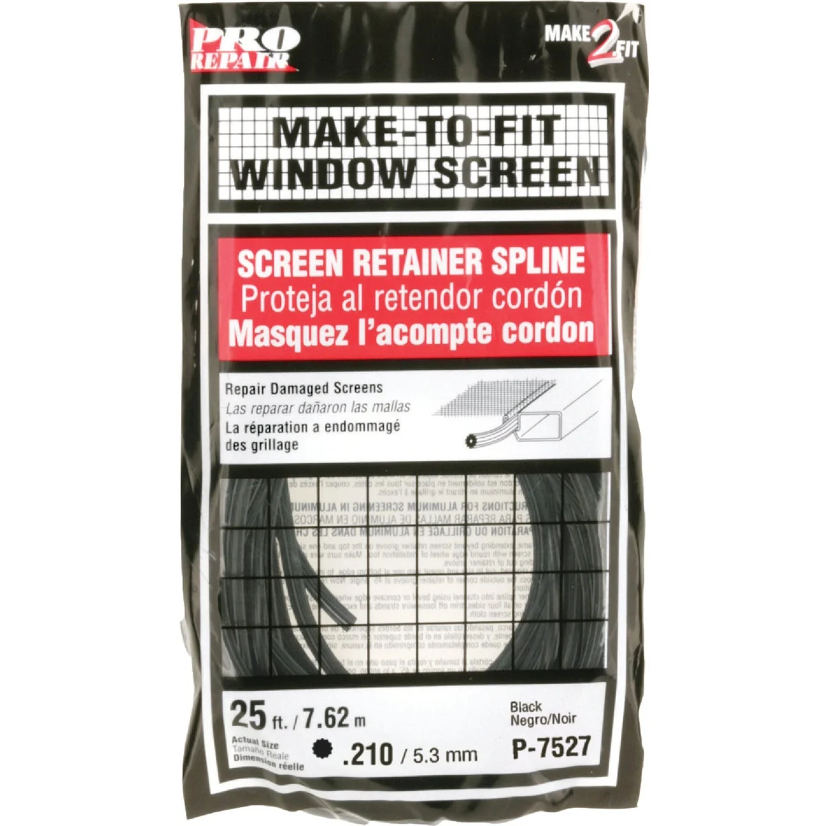 High-Quality Prime-Line 0.210 In. Dia. x 25 Ft. L. Black Vinyl Screen Retainer Spline Excellent