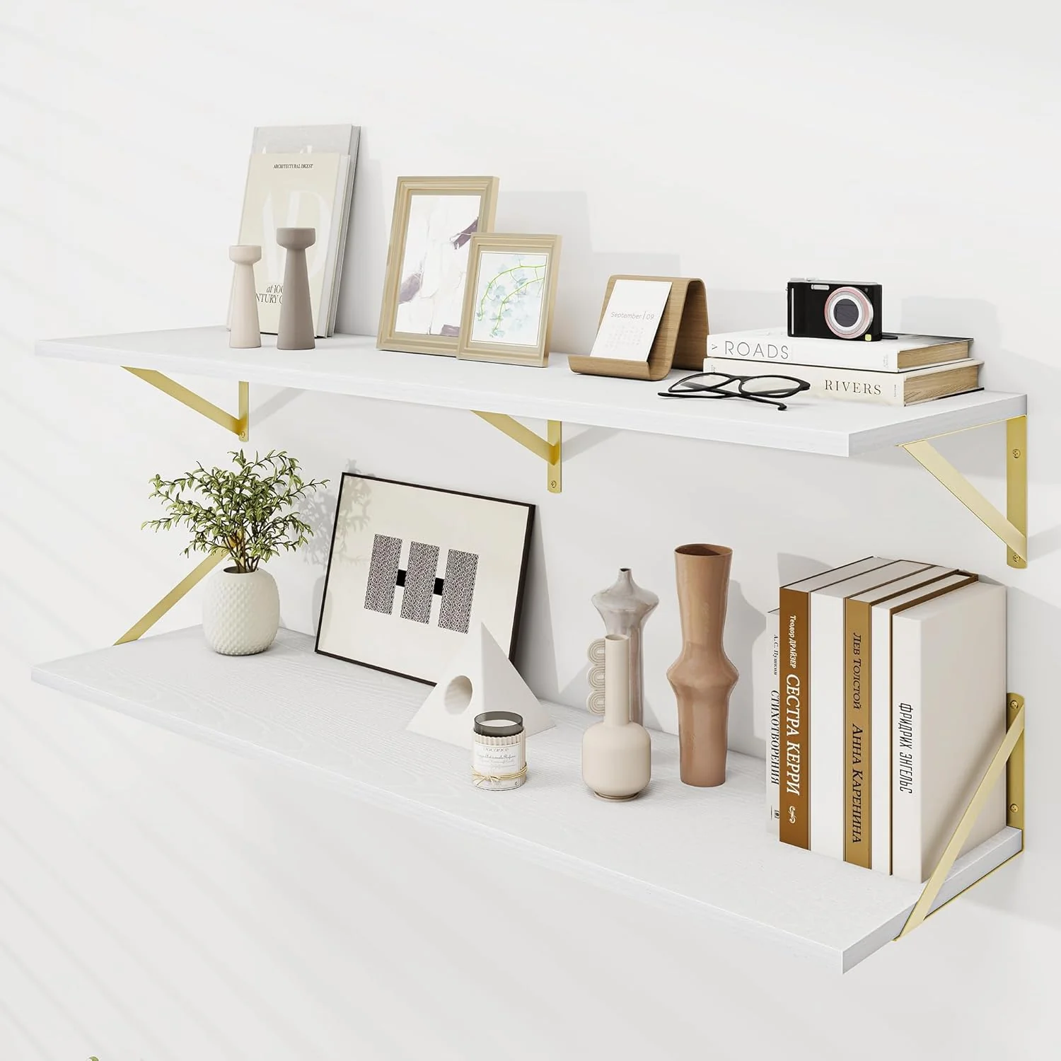 Pure Floating Shelves for Wall 12 Inch Deep Floating Shelves Set of 2 48W x 12D Large Wall Shelf with Sturdy Metal Brackets for Living Room Bathroom Fine
