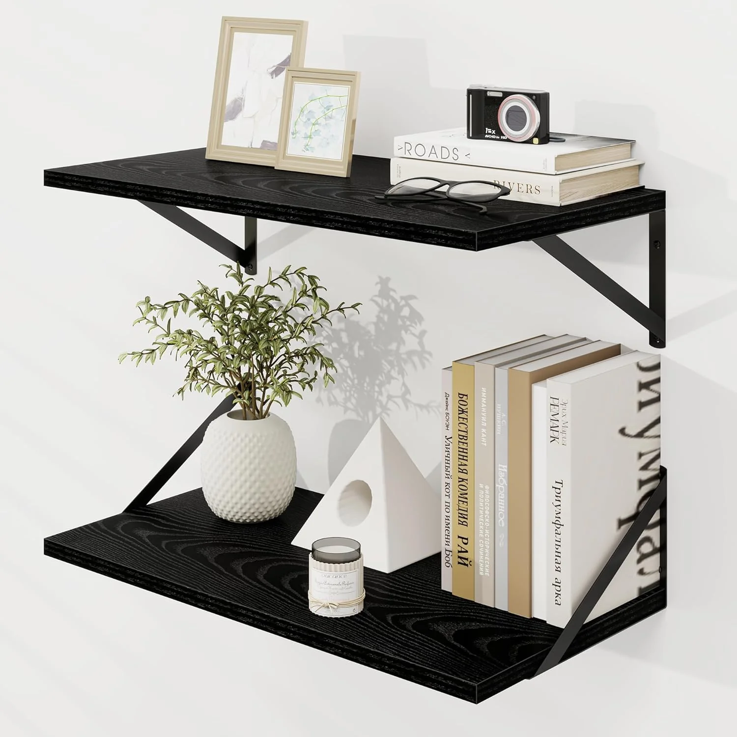 Enhanced Dreamland Deep Floating Wall Shelves Black Shelf Large Floating Shelf 12 24 inchSet of 2 Bathroom Wall Shelves Bookshelf for Living Room Bedroom Practical