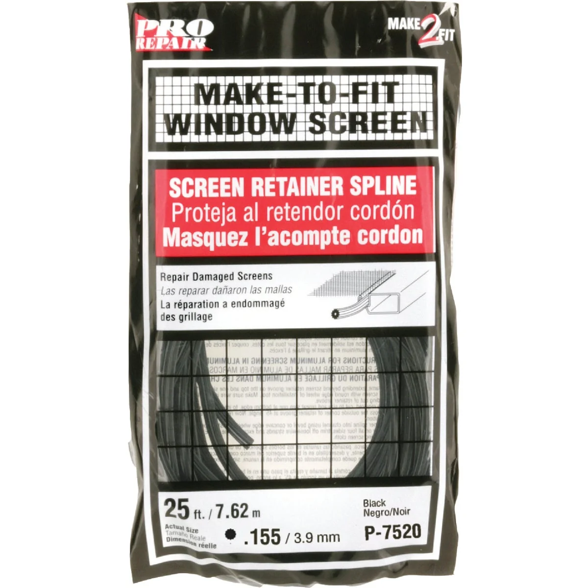 Unique Prime-Line 0.155 In. Dia. x 25 Ft. L. Black Vinyl Screen Retainer Spline Responsible