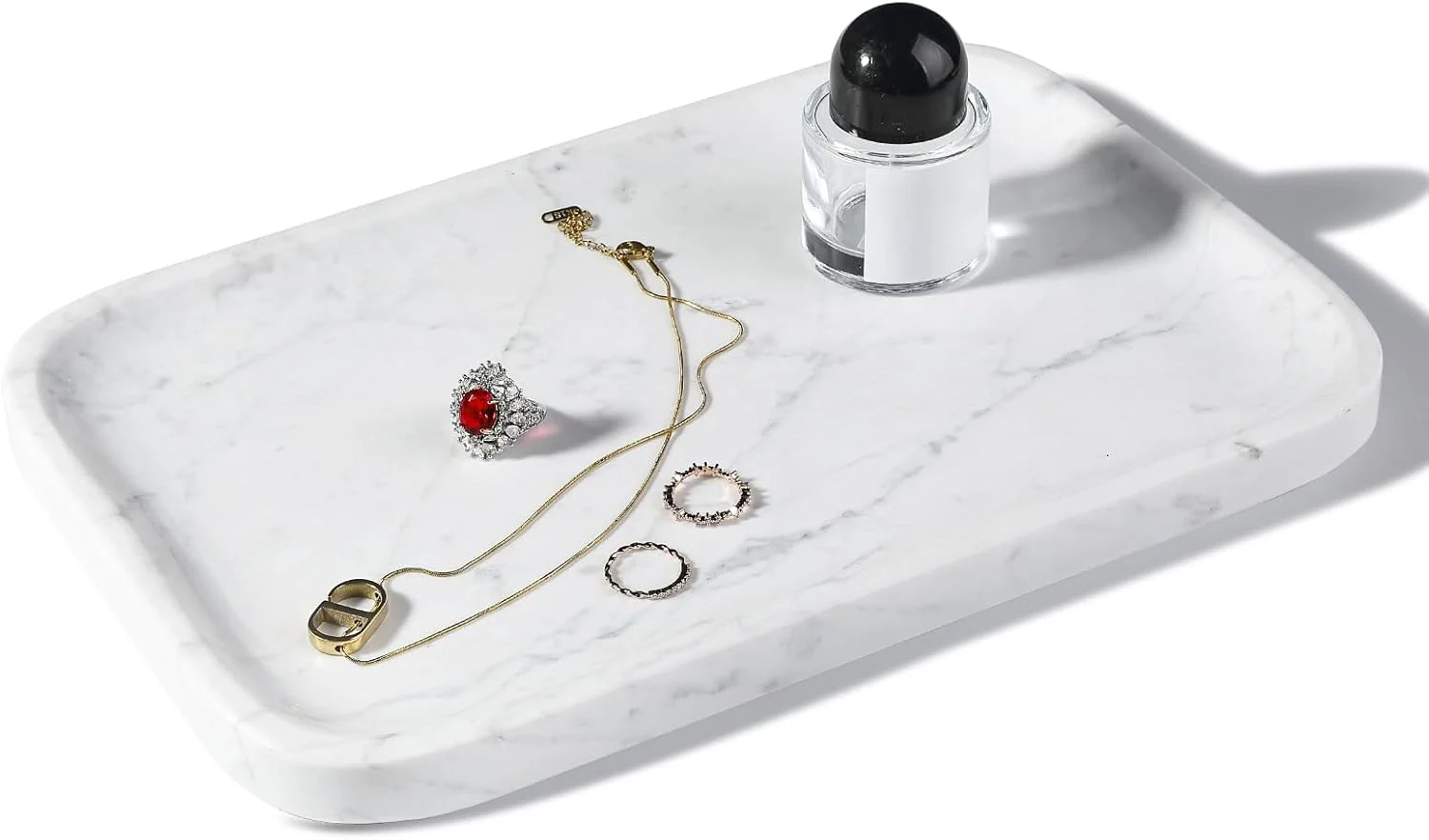 Consistent Statuario Marble Vanity Tray – Decorative Organizer for Bathroom Countertop Dresser Kitchen Sink Traditional