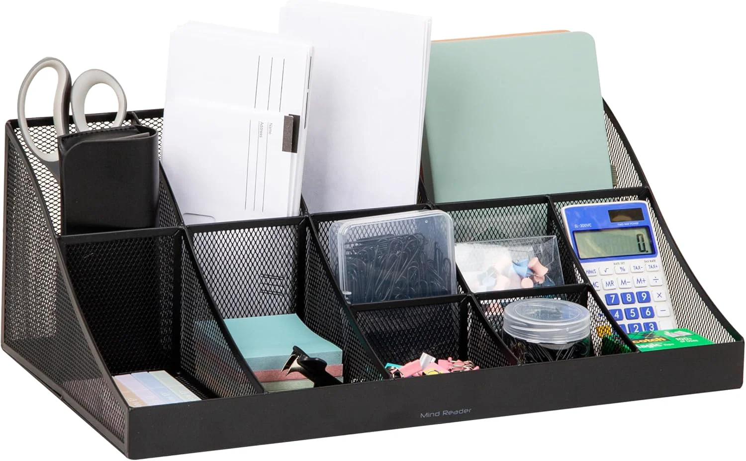 Safe Mind Reader Countertop Organizer 2-Tier Office Breakroom Supply Caddy Metal Mesh Black Pure