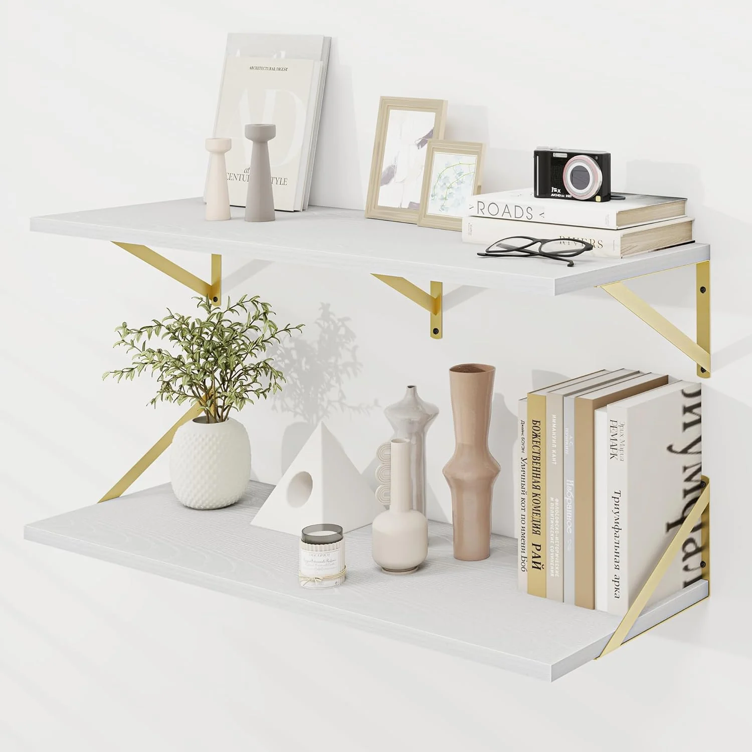 Innovative Dreamland White and Gold Shelves 36 inch Shelf Large Floating Shelf 12 inch Deep Set of 2 for Bookshelf Living Room Bedroom Home Office Bathroom Next-Generation