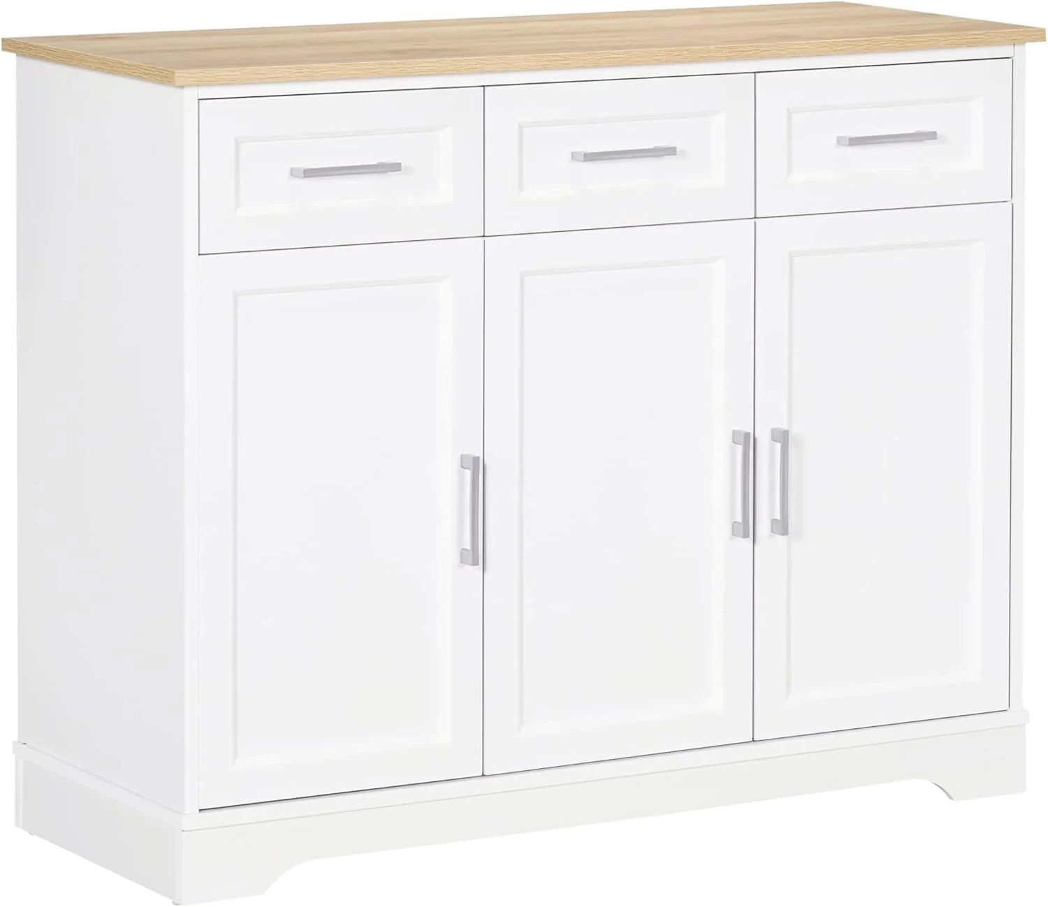Modern Homcom Sideboard Buffet Cabinet with 3 Storage Drawers Kitchen Cabinet Coffee Bar with Adjustable Shelf for Living Room White Original