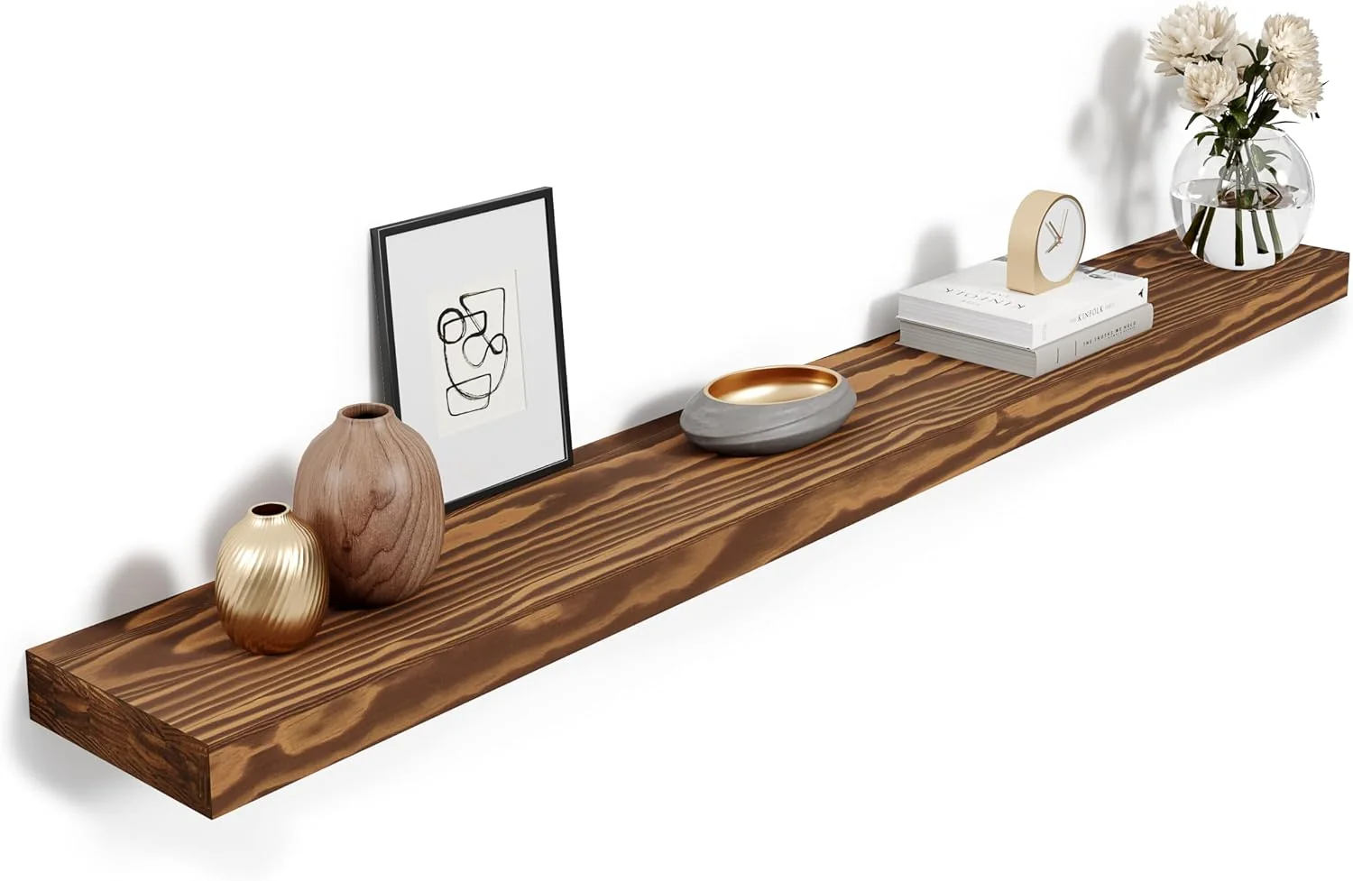 Versatile Howizz 60” Pine Wood Floating Shelf for Wall Rustic Wall Mounted Wooden Shelf with Invisible Brackets Fireplace Mantel Shelf for Living Room Bedroom Bathroom amp Home Decor Light Walnut 1 Pcs Contemporary