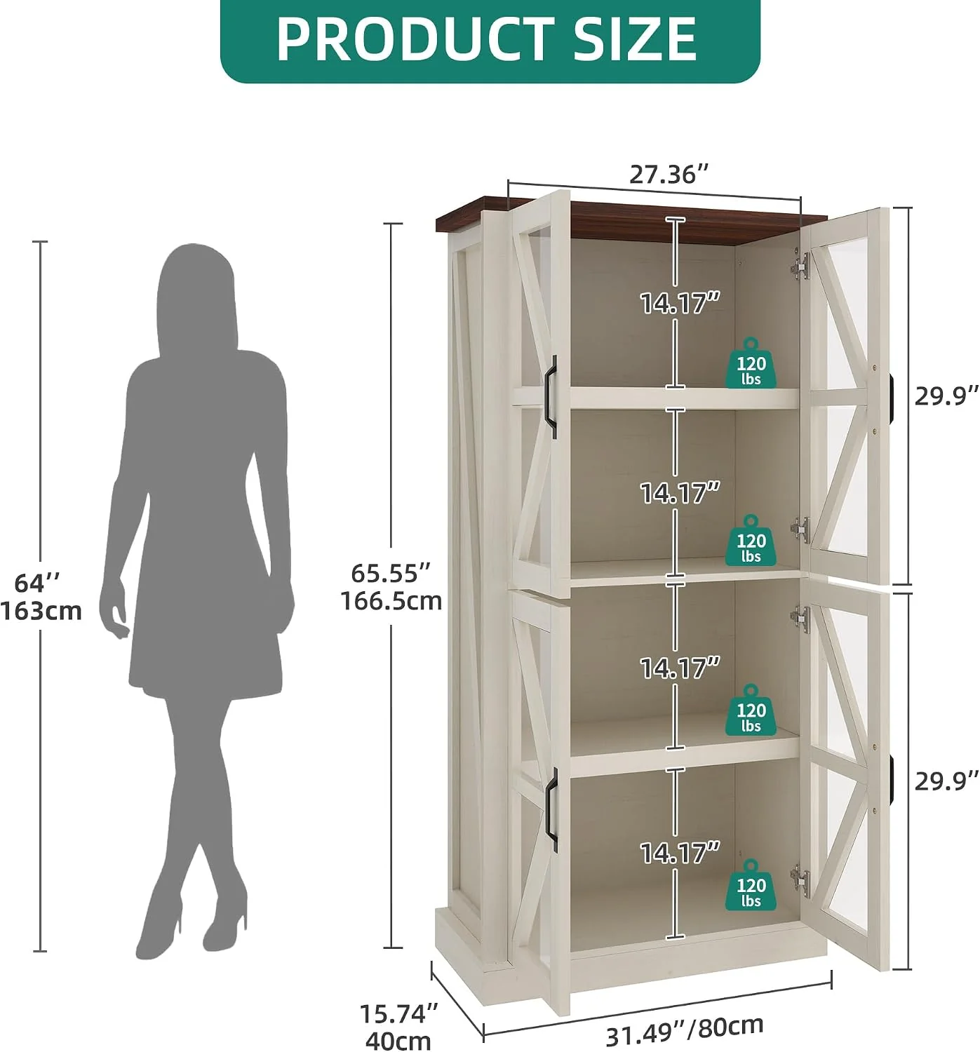Official YITAHOME 66 standing Farmhouse Glass Door Display Cabinet White Next-Generation