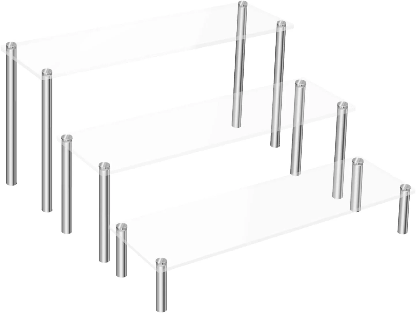 Reliable 3 Pcs Acrylic Riser Display Stand Clear Shelf for Cupcake Food Desserts Holder Cosmetic Products Tabletop Use and More Large Elegant