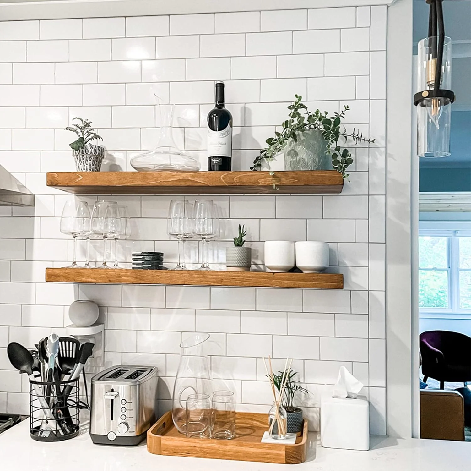 Green Urbandi Rustic Floating Shelves Set of 2 Hidden Bracket Solid Wood Heavy Duty Wall Mounted Shelves Brown 36Wx6D Elegant