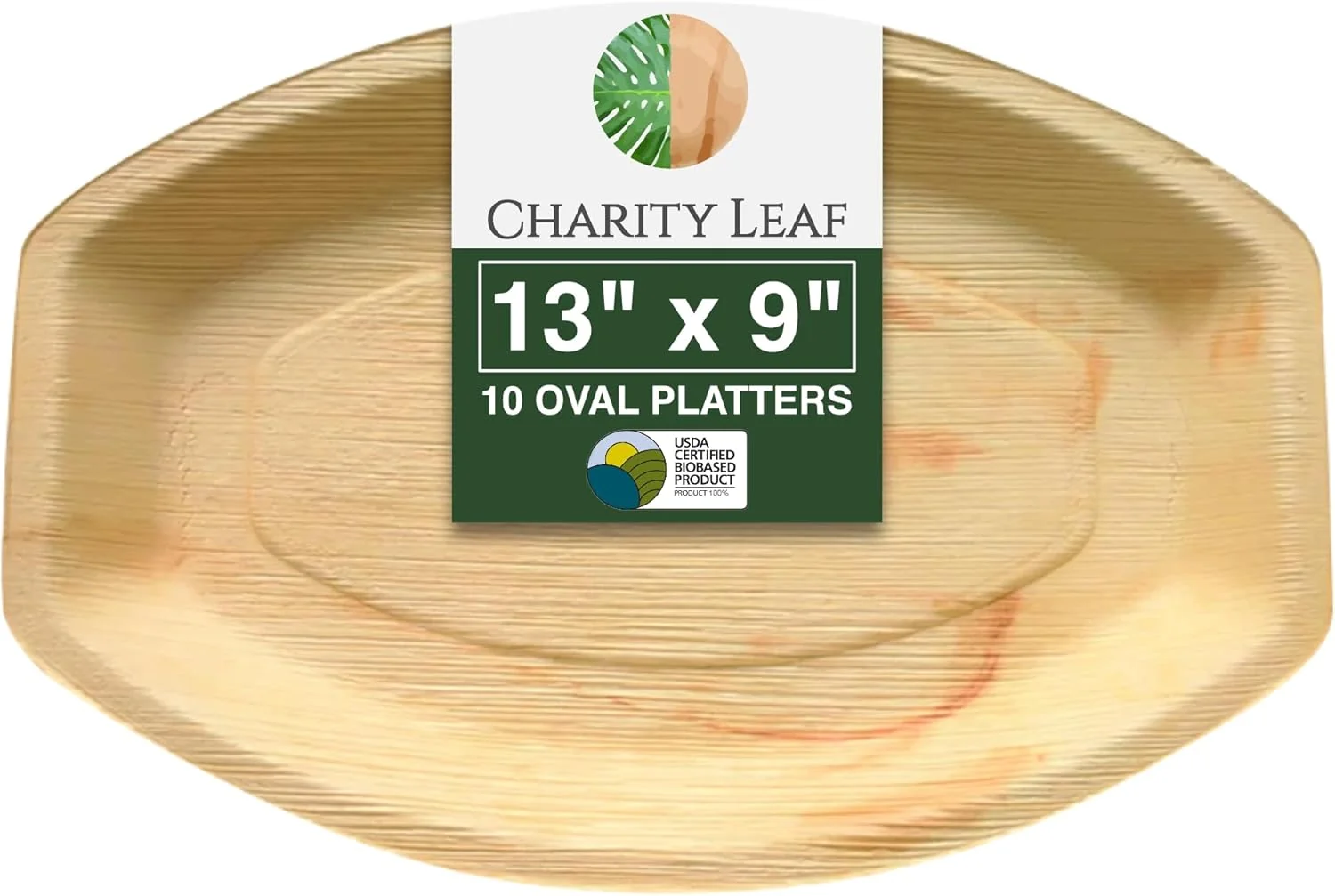 Responsible Charity Leaf Disposable Palm Leaf 13 x 9 Trays 10 pieces Bamboo Like Serving Platters Disposable Boards Eco-Friendly Dinnerware For Weddings Minimalist