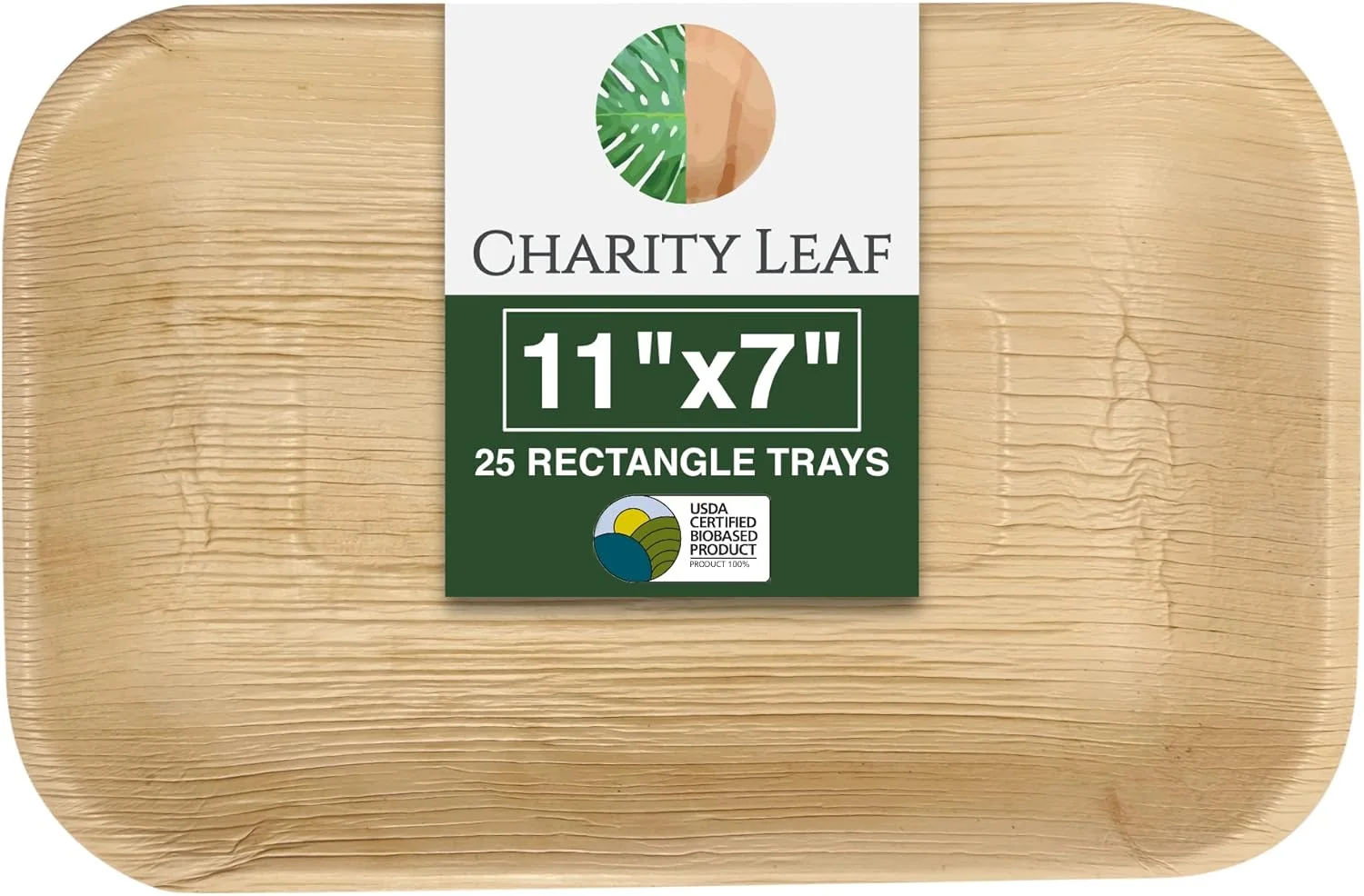 Contemporary Charity Leaf Eco-Friendly Palm Leaf Trays – 11 x7 25-Pack Bamboo-Style Disposable Serving Platters for Weddings Events Relaxed