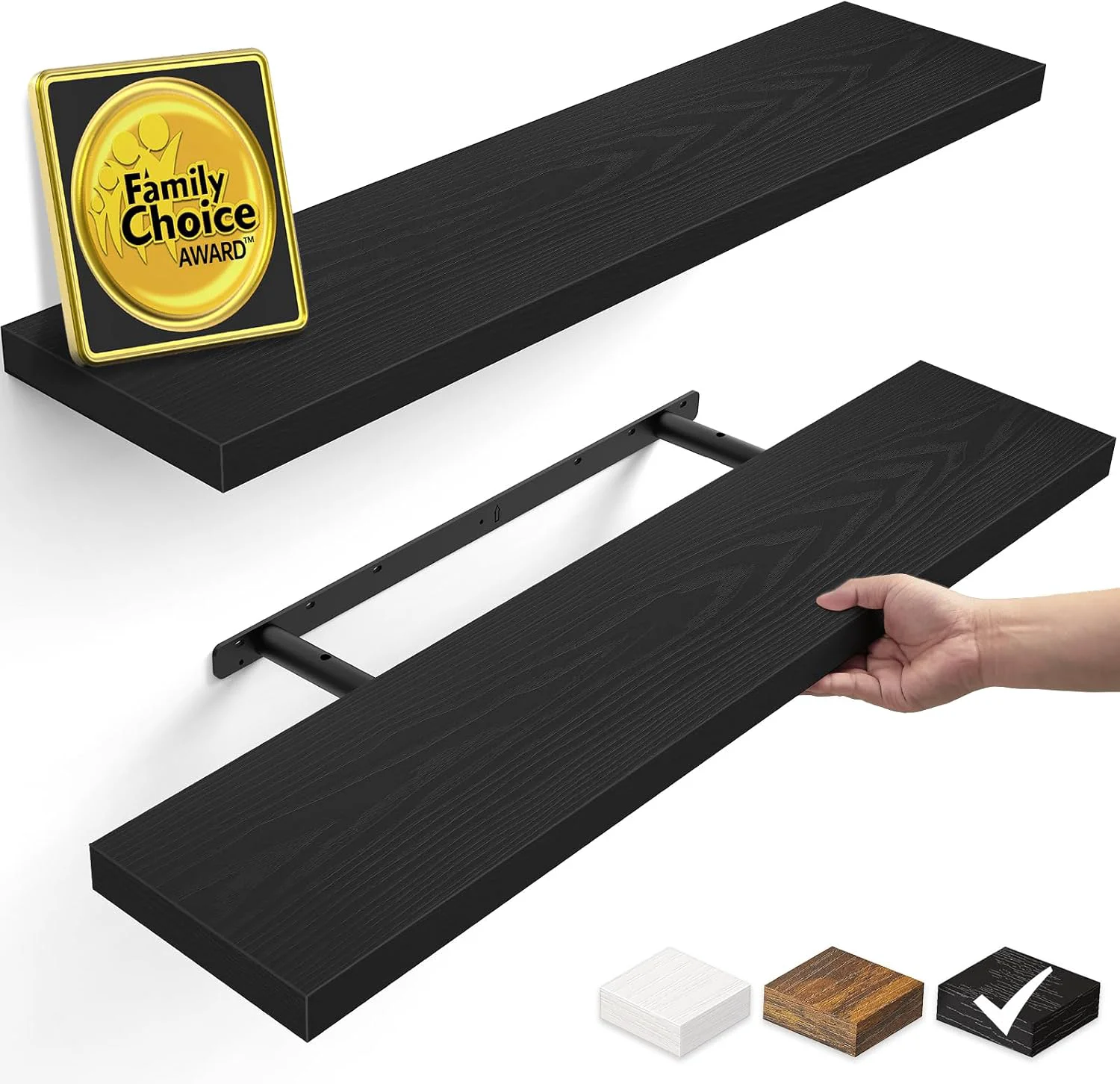 Original Design BAYKA Floating Shelves for Wall 36 Wall Mounted Rustic Wood Shelves for Bathroom Bedroom Living Room Kitchen Office Hanging Shelf for Books Storage Decor Black Set of 2 Unique