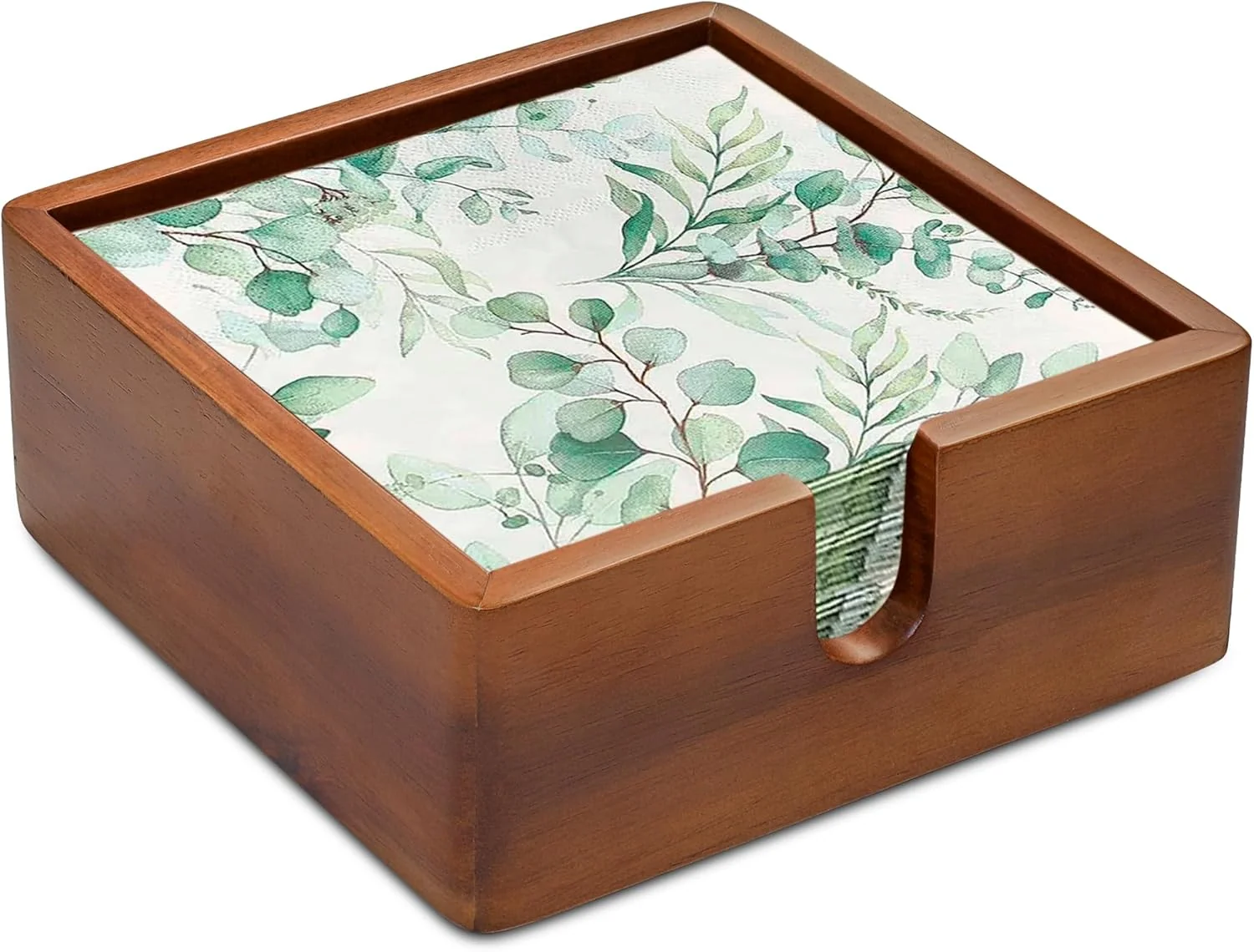 Stylish Acacia Cocktail Paper Napkin Holder Square 5.4×5.4 inches Wood Flat Napkin Tray Cocktail Napkin Caddy For Kitchen Décor Powerful