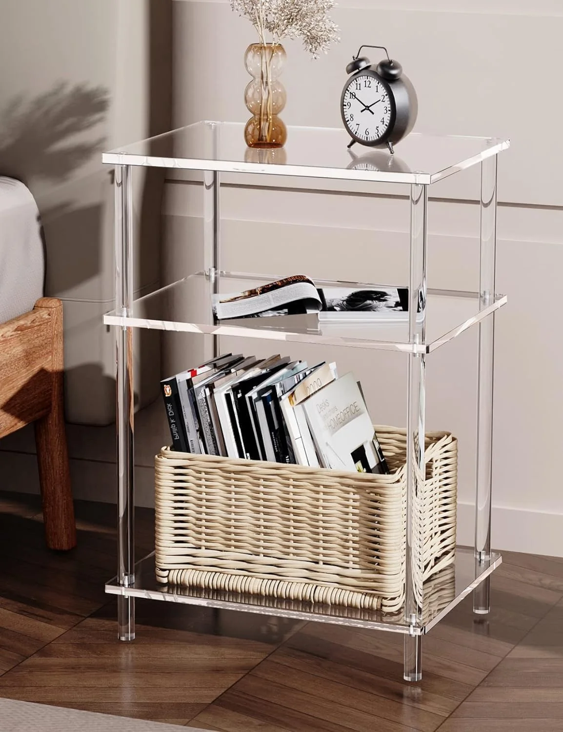 Casual Acrylic Side Table Clear 3-Tier End Table for Living Room Office Hallway Bedroom Small Bedside Table Authentic
