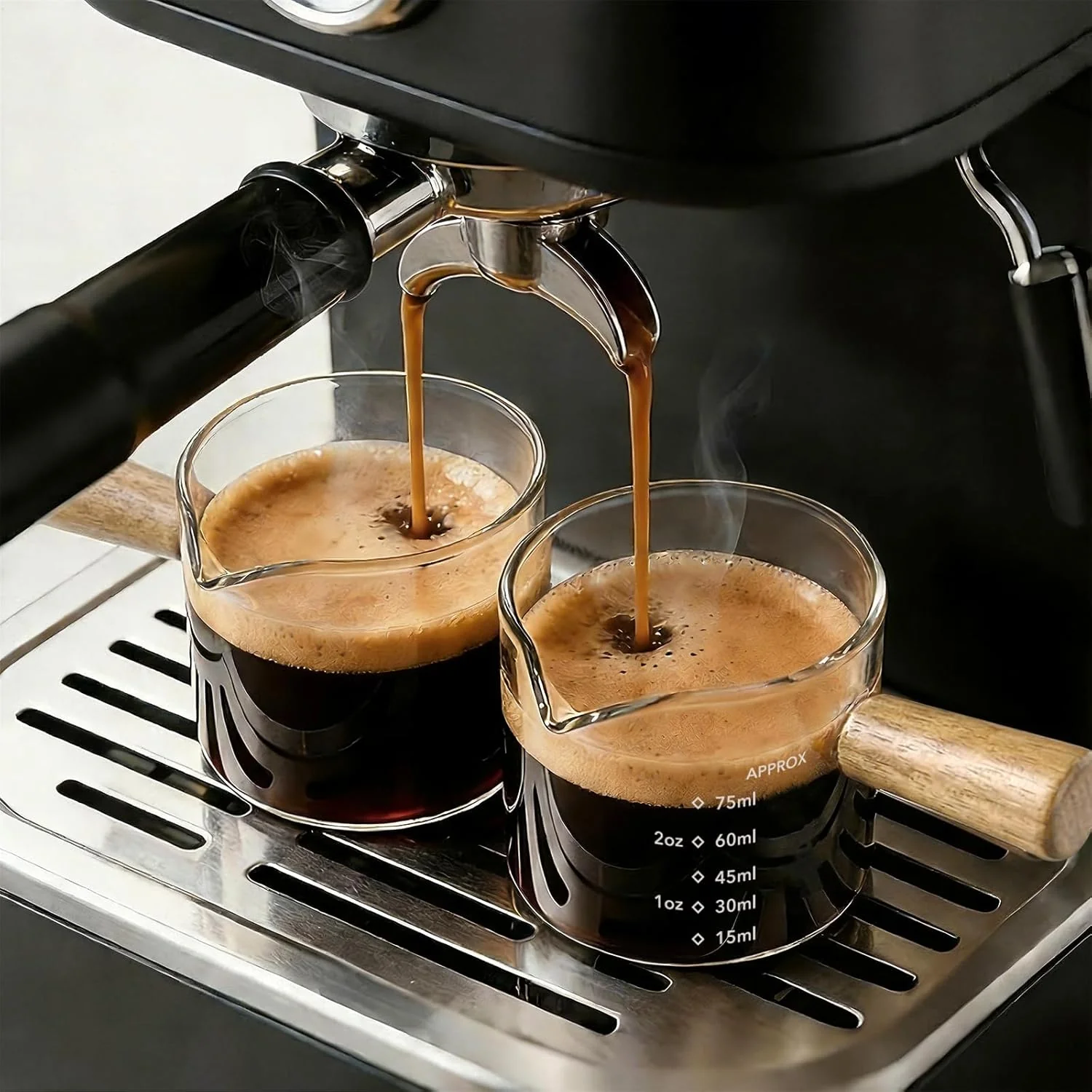 Premium Material YARRAMATE 2.5oz Espresso Shot Cups 2 Pack with V-Spout amp Handle Borosilicate Glass Precision Pouring Heat Insulated Grip Dual-Scale Accuracy Easy to Rinse Clean Practical