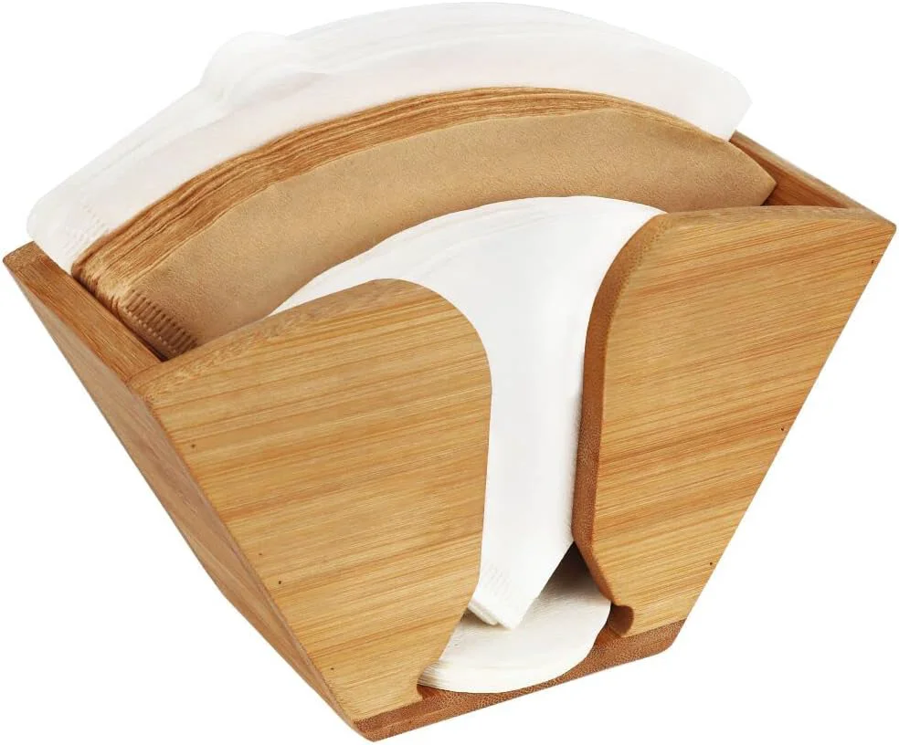 Fast Unibene Bamboo Coffee Filter Holder Coffee Paper Storage Container Dispenser Rack Shelf for Aeropress Chemex Hario V60 and Melitta Cone Filters Flexible