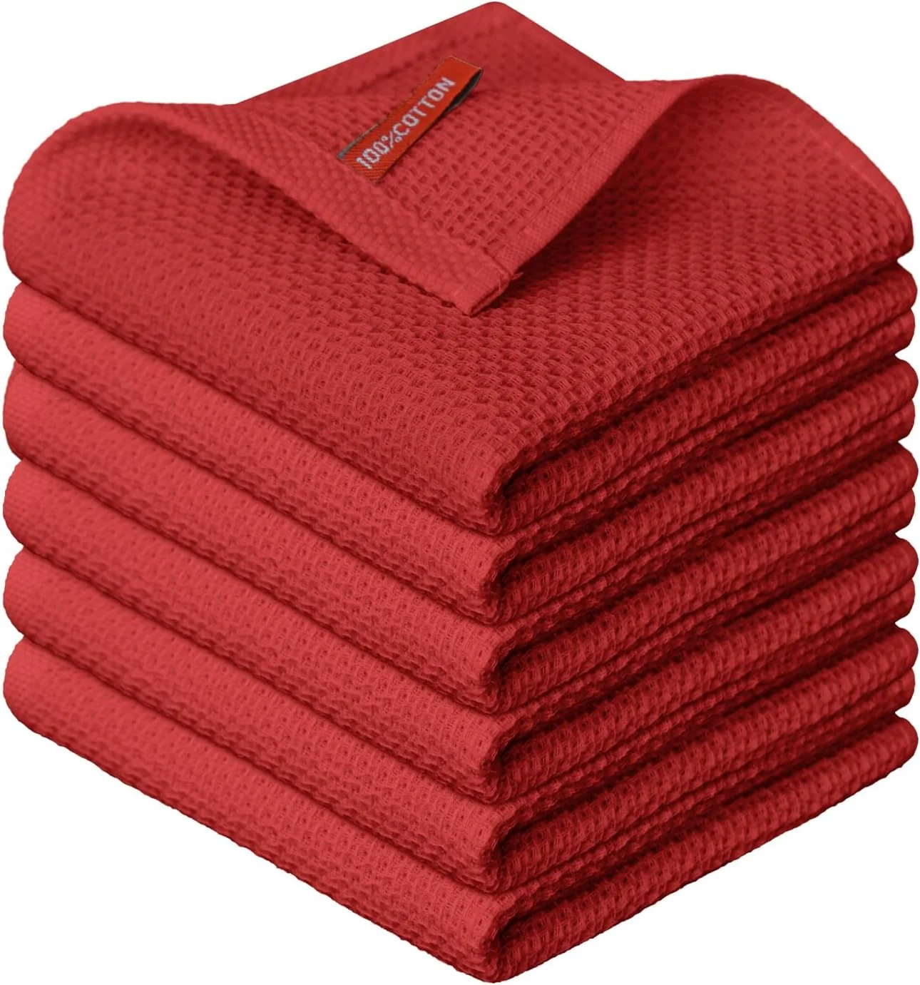Fashionable Red Cotton Waffle Weave Dish Cloths Set of 6 Genuine