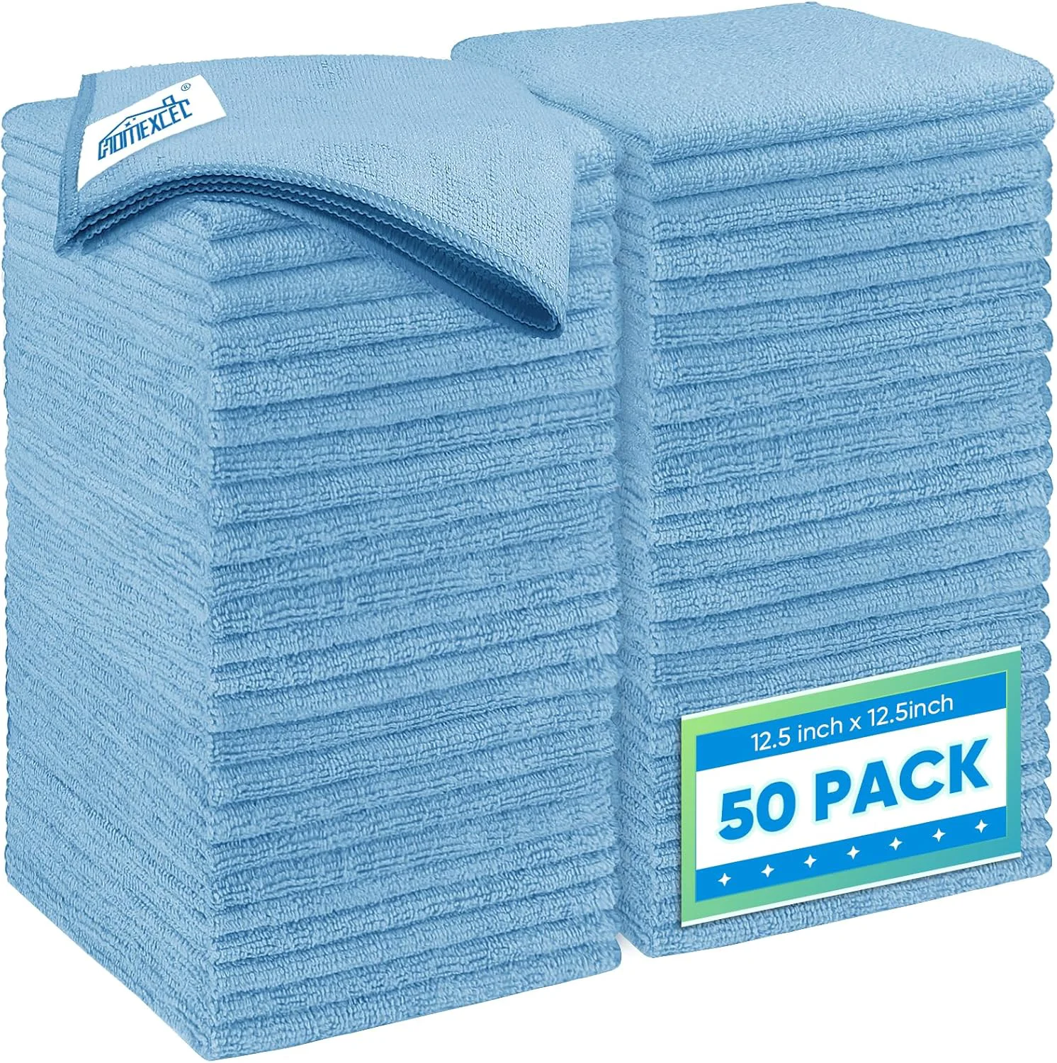 Detailed Homexcel Blue Microfiber Cleaning Cloth 50 Pack 12.5 x 12.5 inch Microfiber Towels for Cars Ultra Absorbent Car Washing Cloth Durable
