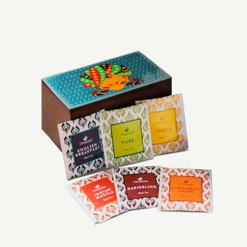 Artisan Urban Print Wooden Tea Sampler Box 30 Count Recyclable