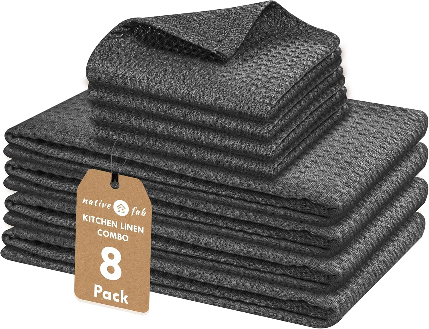 Lightweight Native Fab Cotton Dish Towel Dishcloth Set – 8 Piece Pack for Cleaning Cooking Baking – Absorbent Durable Washable Environmentally Friendly