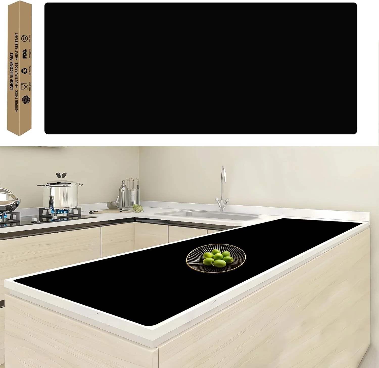 Enhanced 120 x24 305cmx60cm Large Silicone Kitchen Counter Mat Heat Resistant Non-Slip Countertop Protector Waterproof Multipurpose Mat for Kitchen Island Official