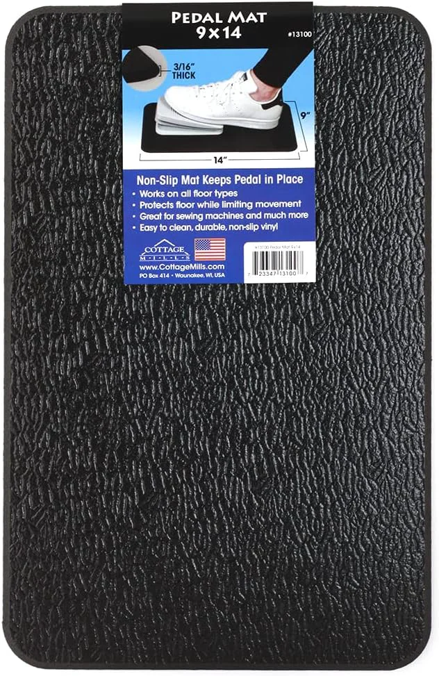 Authentic Cottage Mills Stay-in-Place Pedal Mat – 9 x 14 . Non-Slip Mat Keeps Sewing Machine Pedal in Place. Made in USA. Fine Crafted