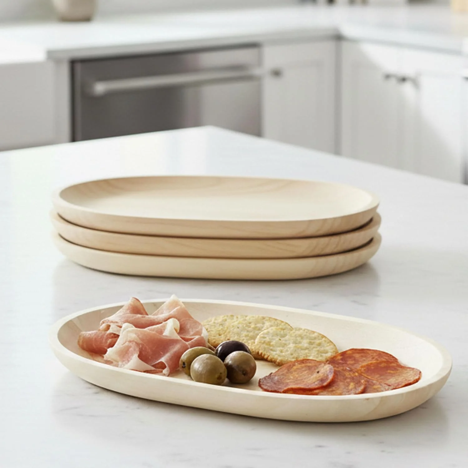 High-Performance Woodard amp Charles Whitewash Oval Wood Serving Trays 6 x 10 Set of 4 Wood Oval Serving Tray for Charcuterie Cheese Tapas Sushi Crudites and Appetizers for Parties or Everyday Use Casual