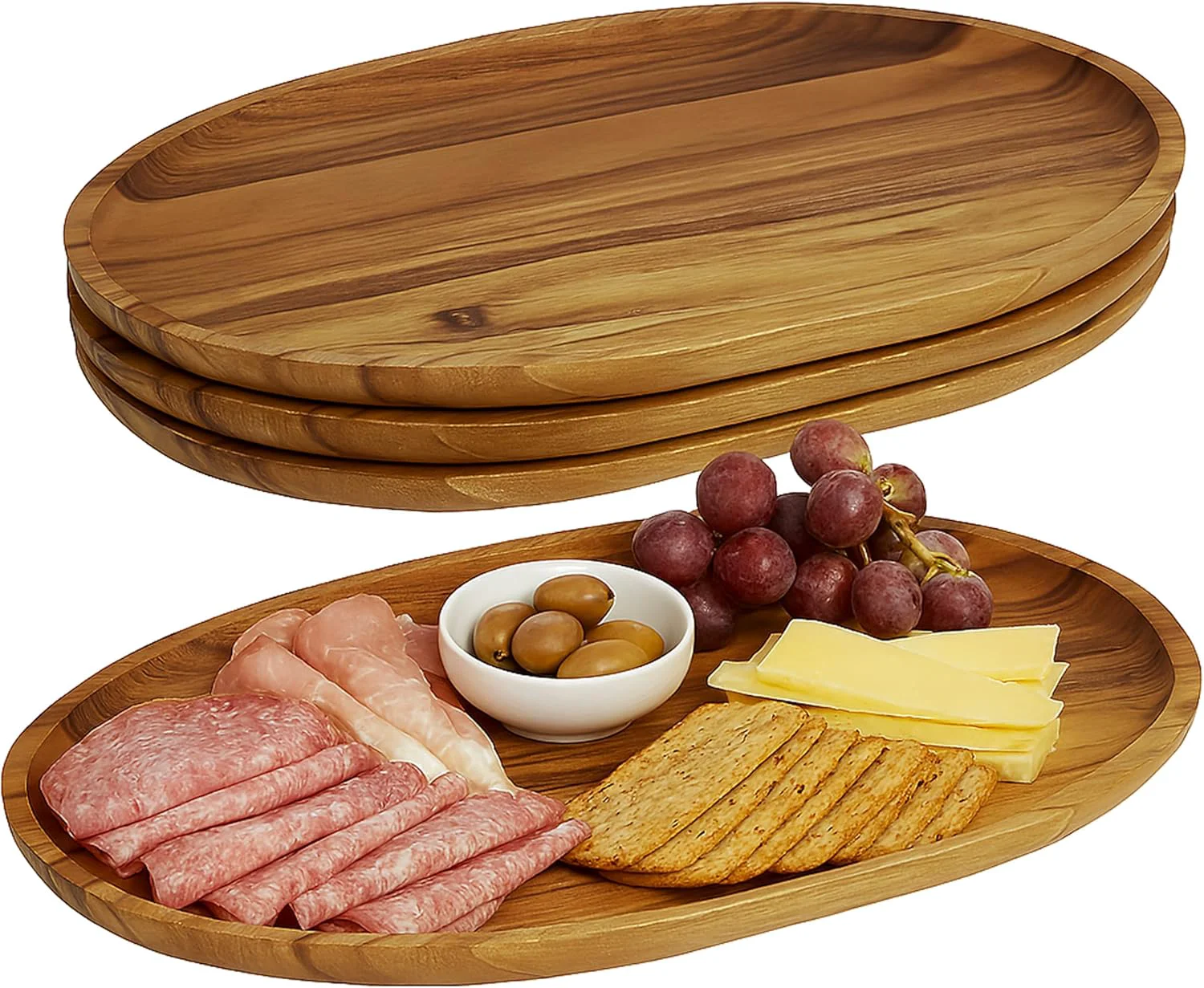 Advanced Woodard Charles Acaica Wood Large Oval Serving Tray Set of 4 10 W x 15 L Premium Material