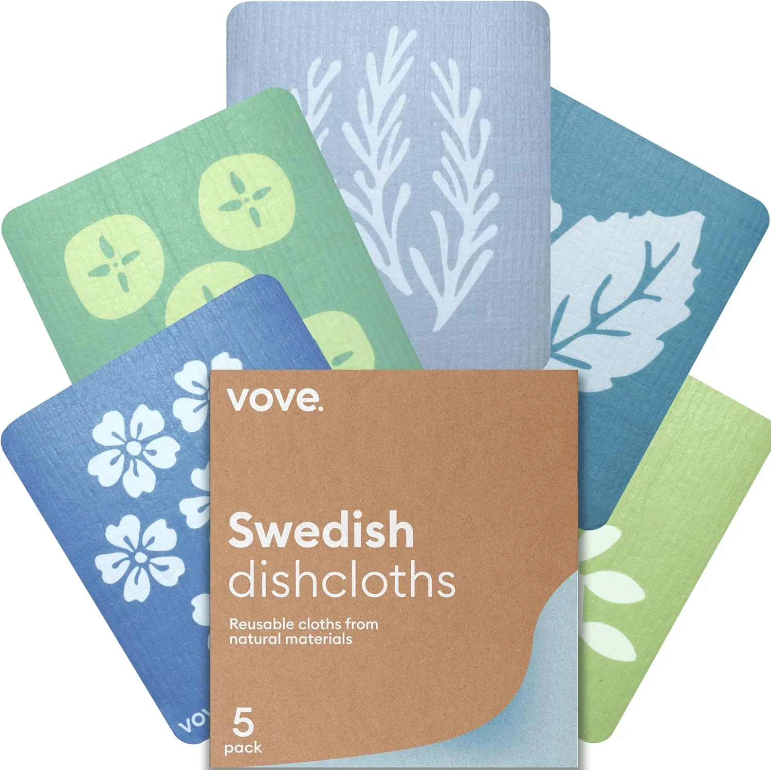 Sophisticated Vove Swedish Dishcloths 5-Pack Botanical Garden – FSC Cellulose Cotton Oeko-TEX Standard 100 Reusable Washable Kitchen Cleaning Cloths Selected