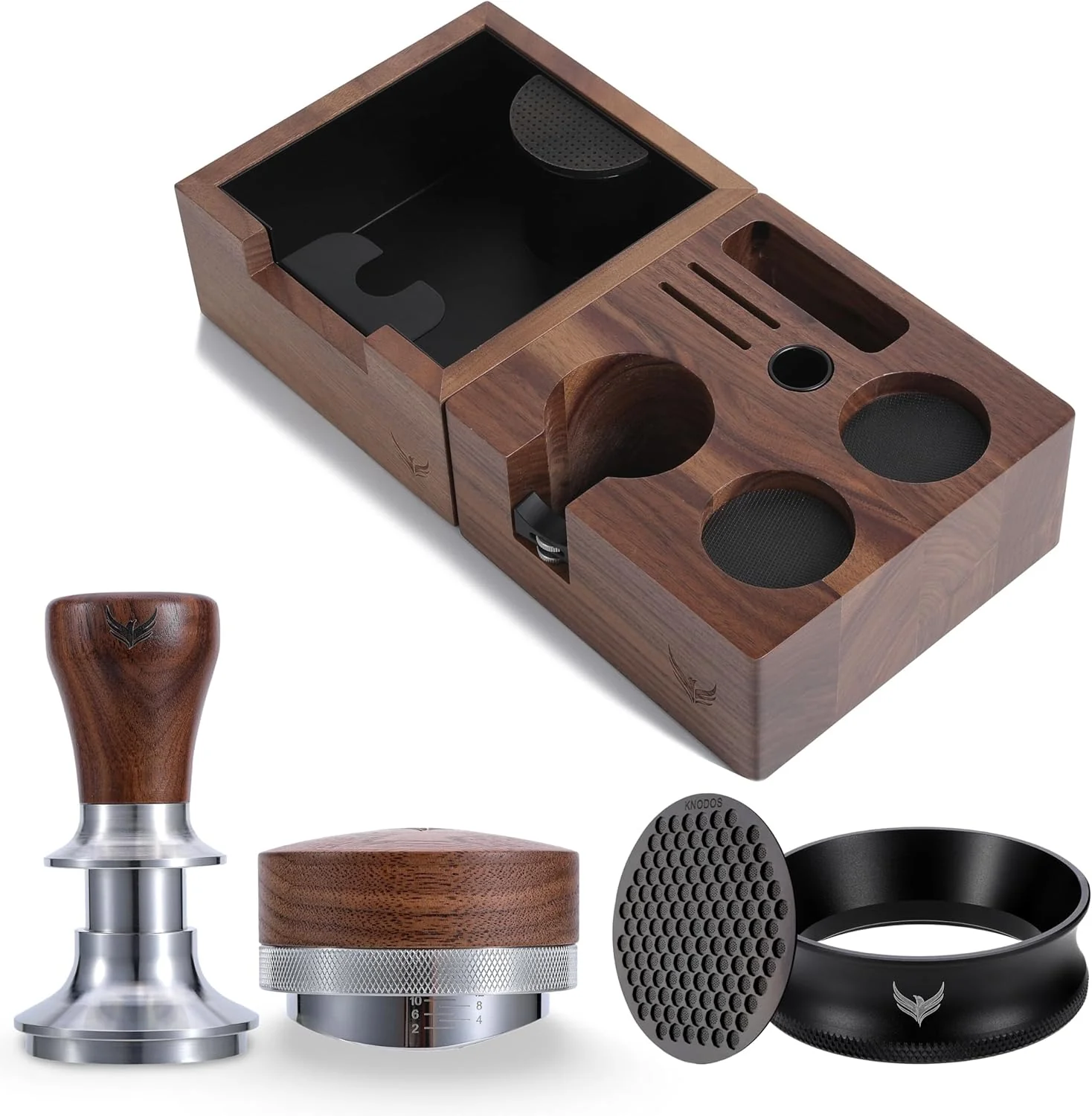 Green 58mm Walnut Espresso Accessories Set – Premium Barista Kit for All 58mm Espresso Machines – Includes Tamper Tamping Station Distributor World-Class