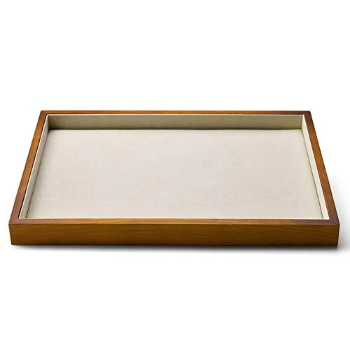 Official Oirlv Wood Flat Jewelry Tray Stackable Jewelry Drawer Organizer Showcase Jewelry Holder Creamy-white flat tray Fashionable