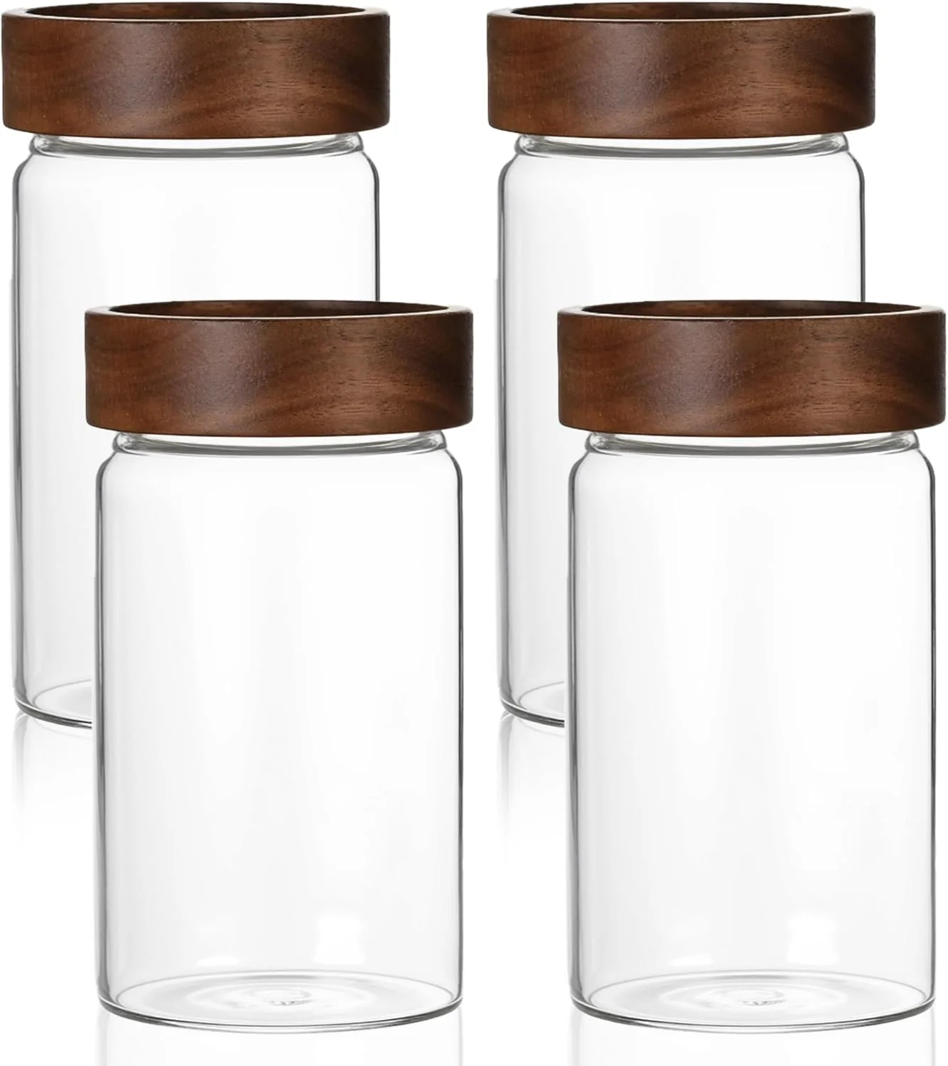 Organic 26 oz 850 ml Clear Glass Storage Canister with Airtight Wooden Lid 4 Pack Small Overnight Oats Containers Efficient