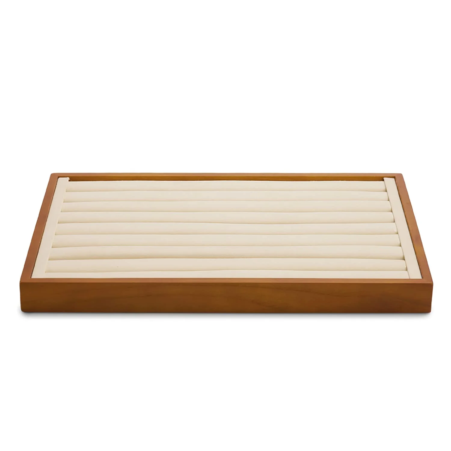 Stylish Oirlv 8 Line Wood Ring Storage Tray Jewelry Drawer Organizer Showcase Ring Earrings Display Holder Creamy-White Classic