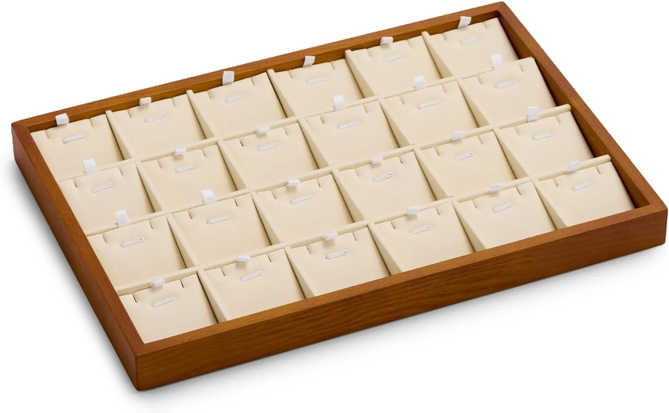 Proven Oirlv Wood 24 Grids Jewelry Tray with Removable Inserts Jewelry Pads Necklace Pendant Display Organizer Tray Creamy-white World-Class