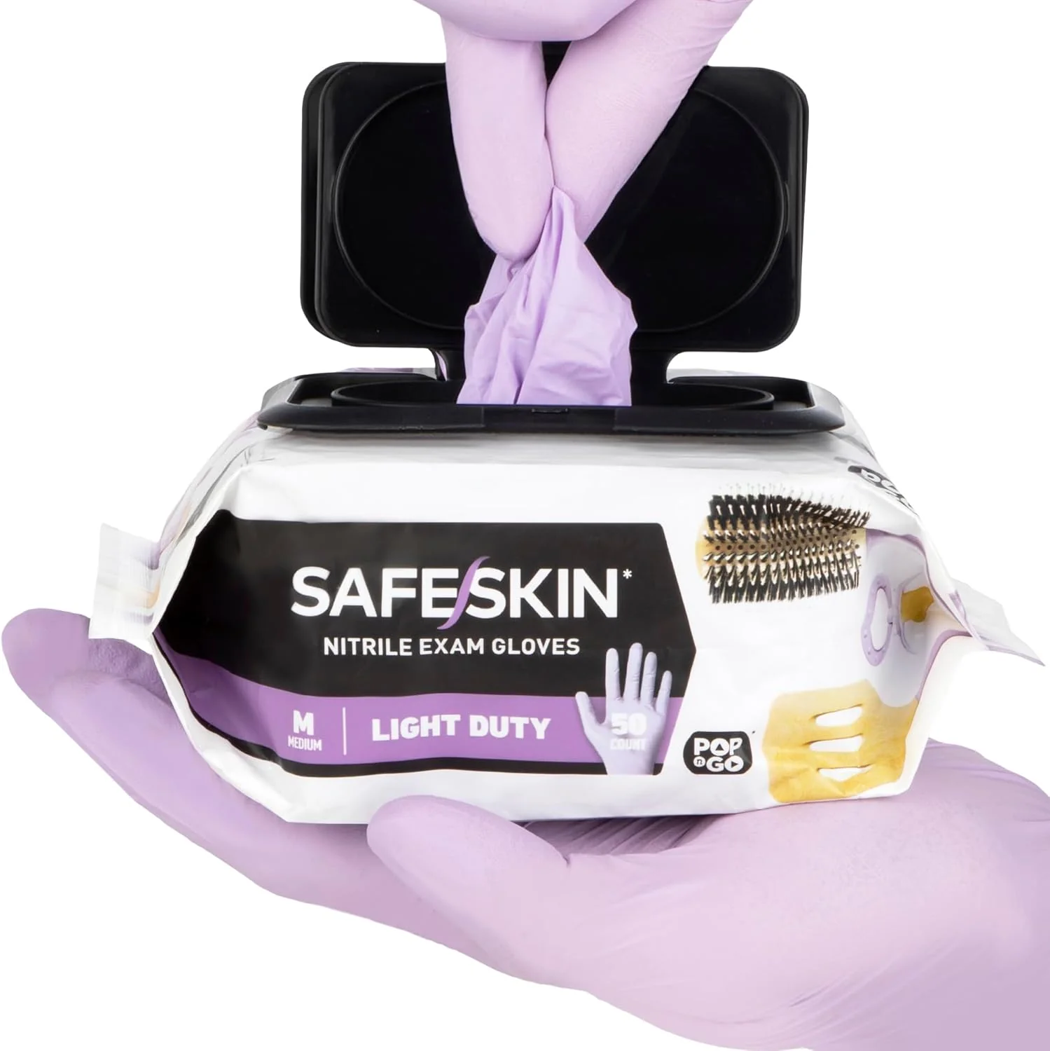 Lightweight Safeskin Disposable Nitrile Gloves in POP-N-GO Pack of 50 or 200 Powder – Hair Cleaning Medical Use Food Handling Quality