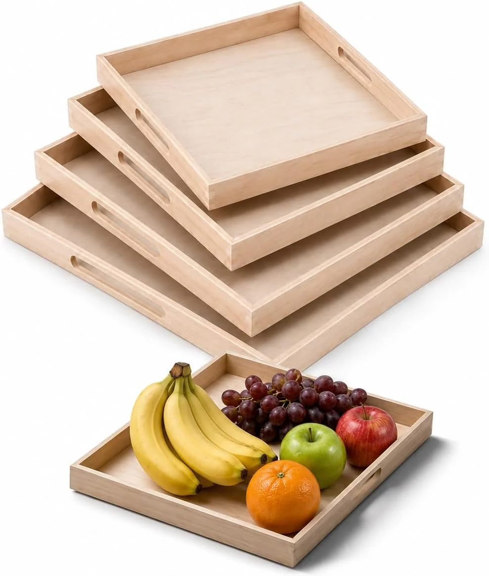 Dependable Hammont Wooden Square Trays – Five Piece Nested Serving amp Organizing Trays – Rustic Brown Solid Wood – Set of 5 16x16x1.5 15.3×15.3×1.5 14.5×14.5×1.4 13.75×13.75×1.25 13x13x1.1 Genuine