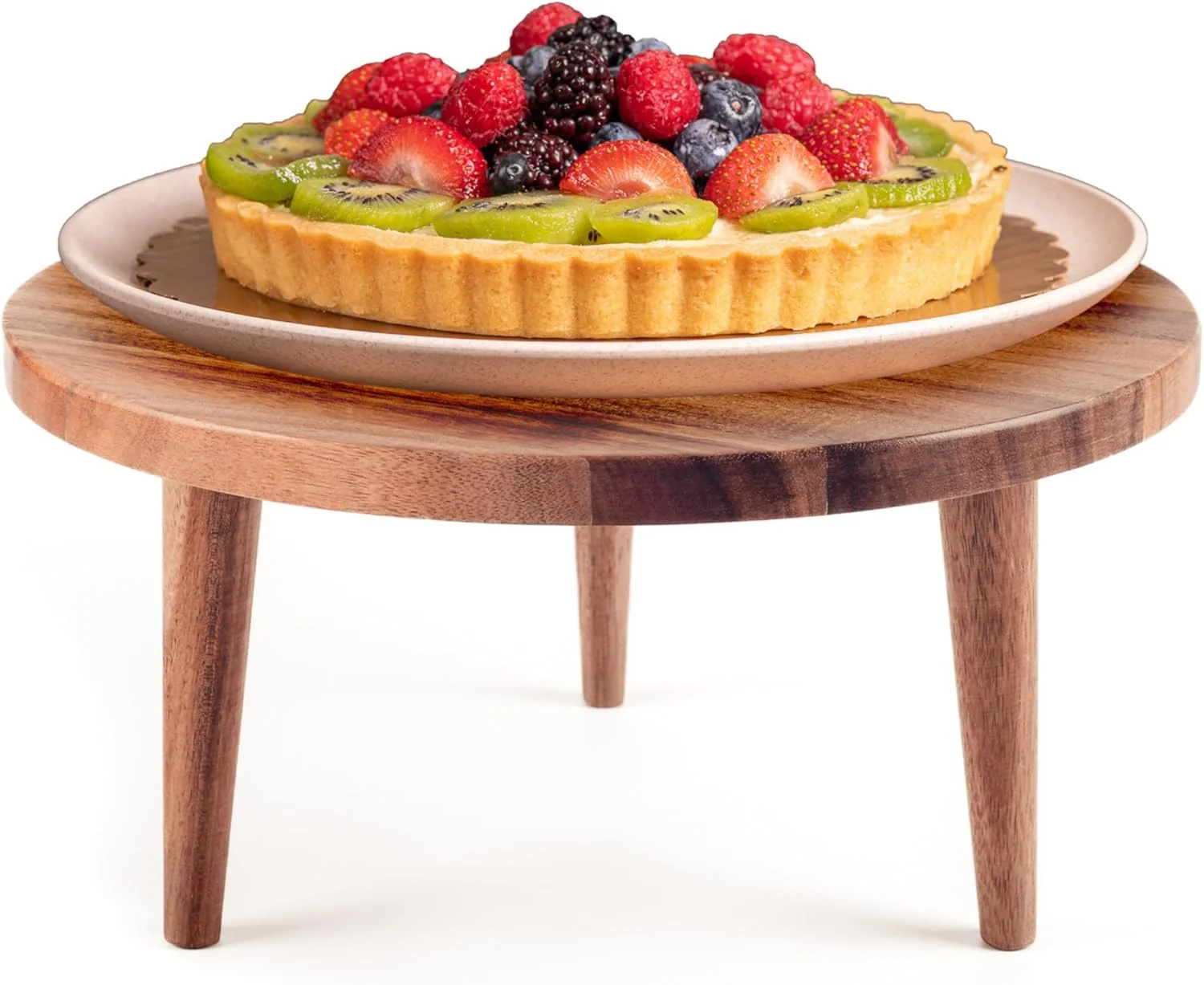 Fine Acacia Wooden Round Footed Serving Board – Pedestal Riser Cake Stand with Removable Legs – Charcuterie Tray Cheese Bread Fruit Vegetable Platters – Plant Holder Set 12 X 6 inches Exclusive