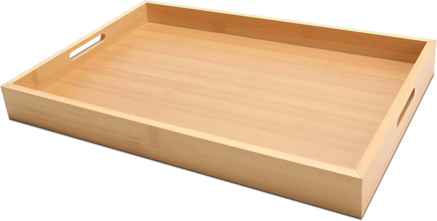 Exclusive Serving Tray Decor 15 x10 x1.5 Medium Bamboo Serving Tray for Bed Home Decor Food Tray for Coffee Table Dining Bar Ottoman Breakfast Advanced