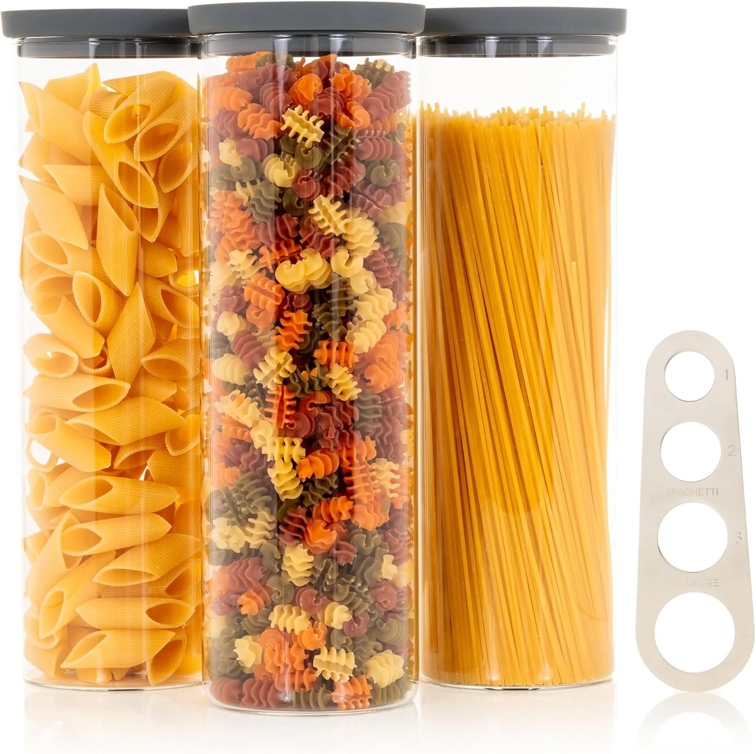 Specialty Glass Spaghetti Containers with Airtight Silicone Lids – BPA- Pantry Storage Jars for Pasta Rice Flour and Dry Foods Superior