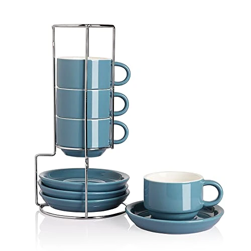 Premium Sweejar Porcelain Espresso Cups with Saucers 4 Count Elegant