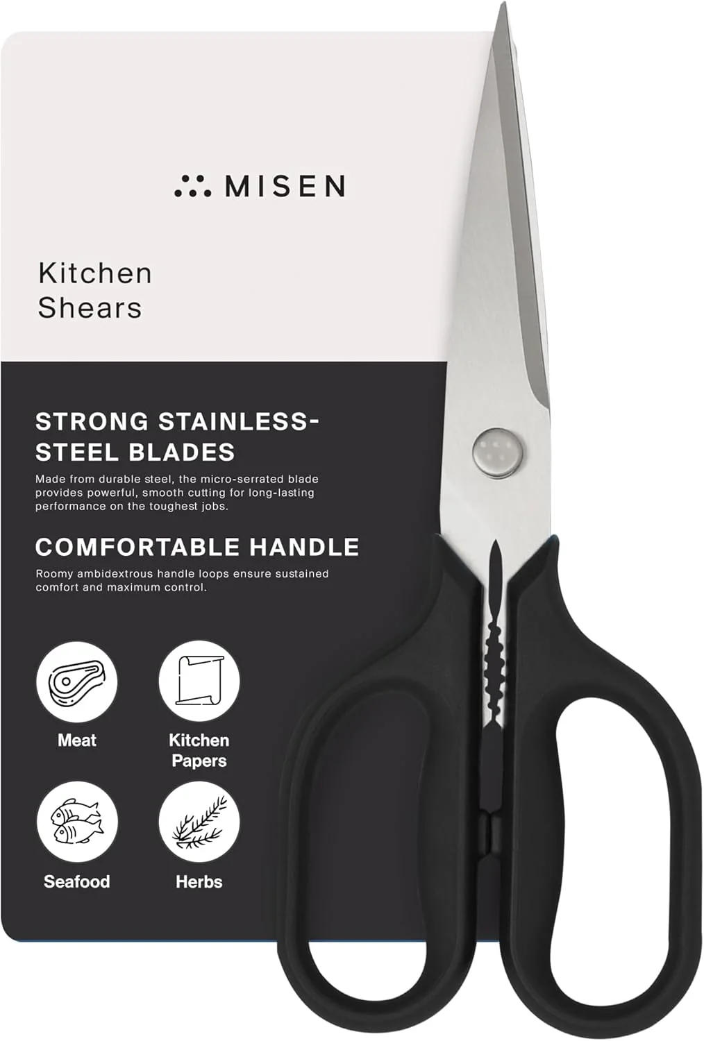 Official Misen Heavy Duty Kitchen Shears – Stainless Steel Versatile and Easy Clean Scissors for Meat Herbs and Veggies – Ambidextrous Comfort Handle Luxury